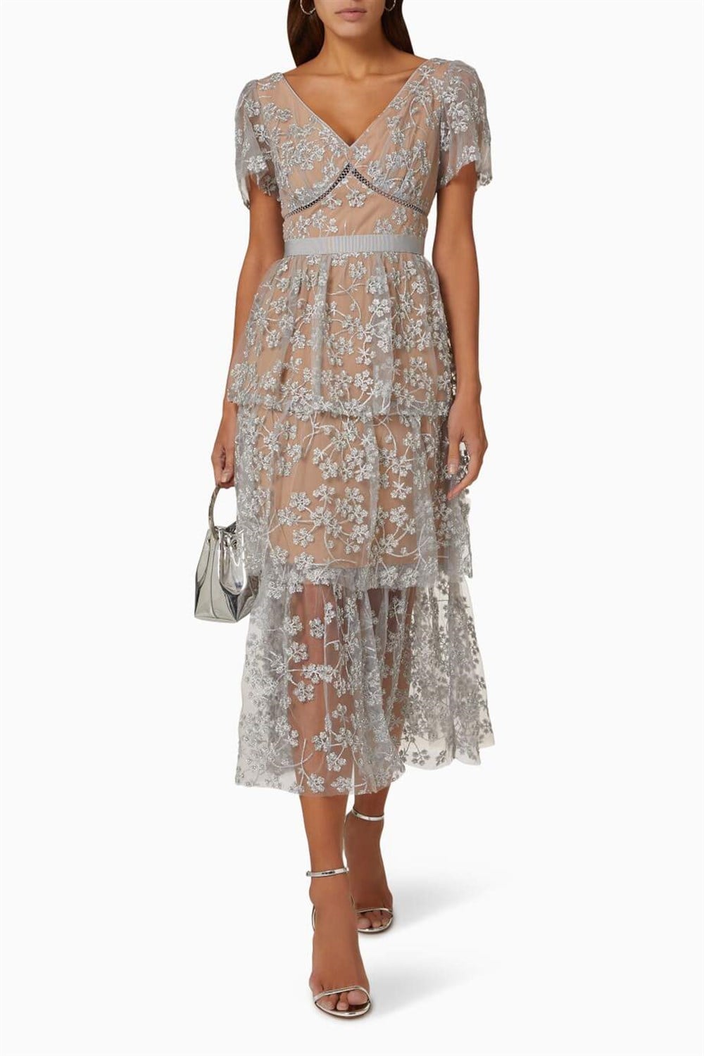 İşlemeli Midi Elbise