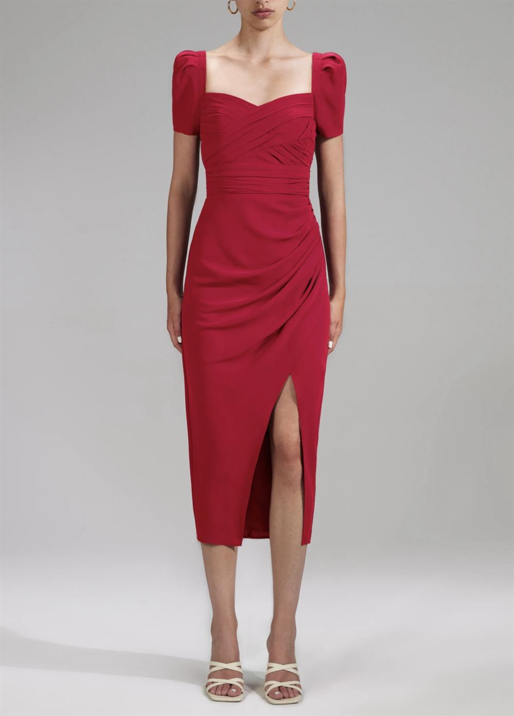 Kırmızı Drapeli Midi Elbise