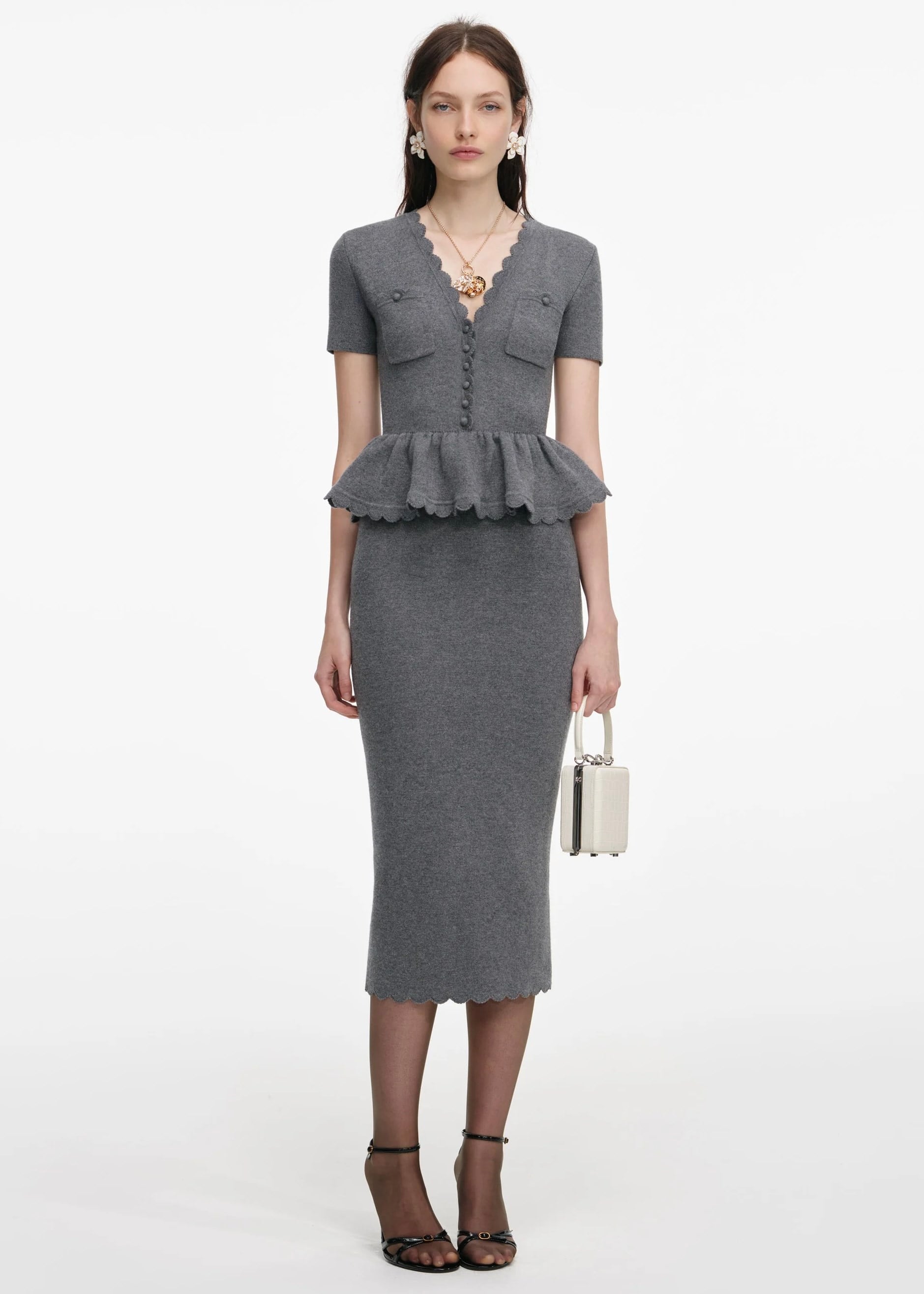 Kısa Kollu Gri Midi Elbise