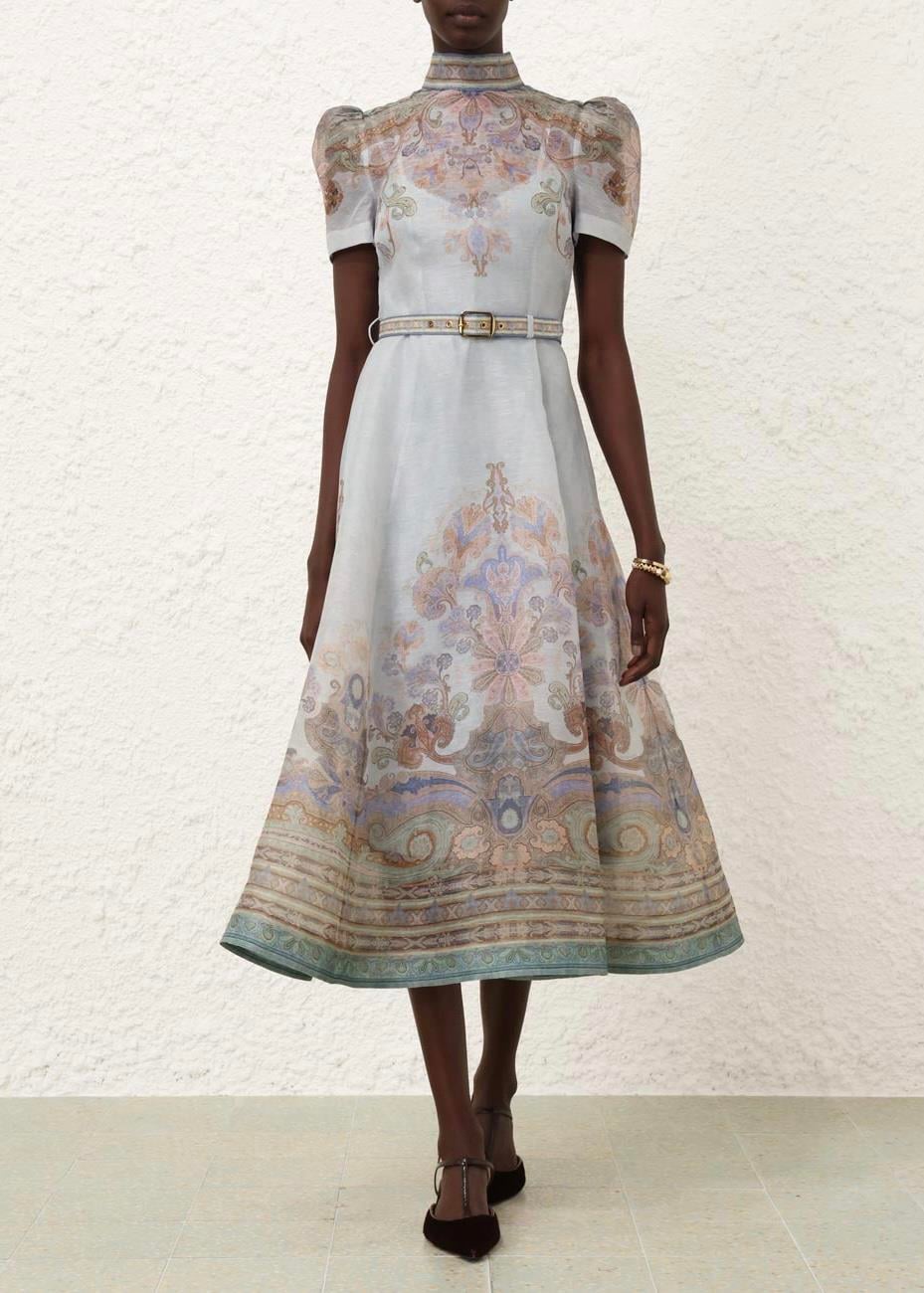 Kısa Kollu Kemerli Midi Elbise