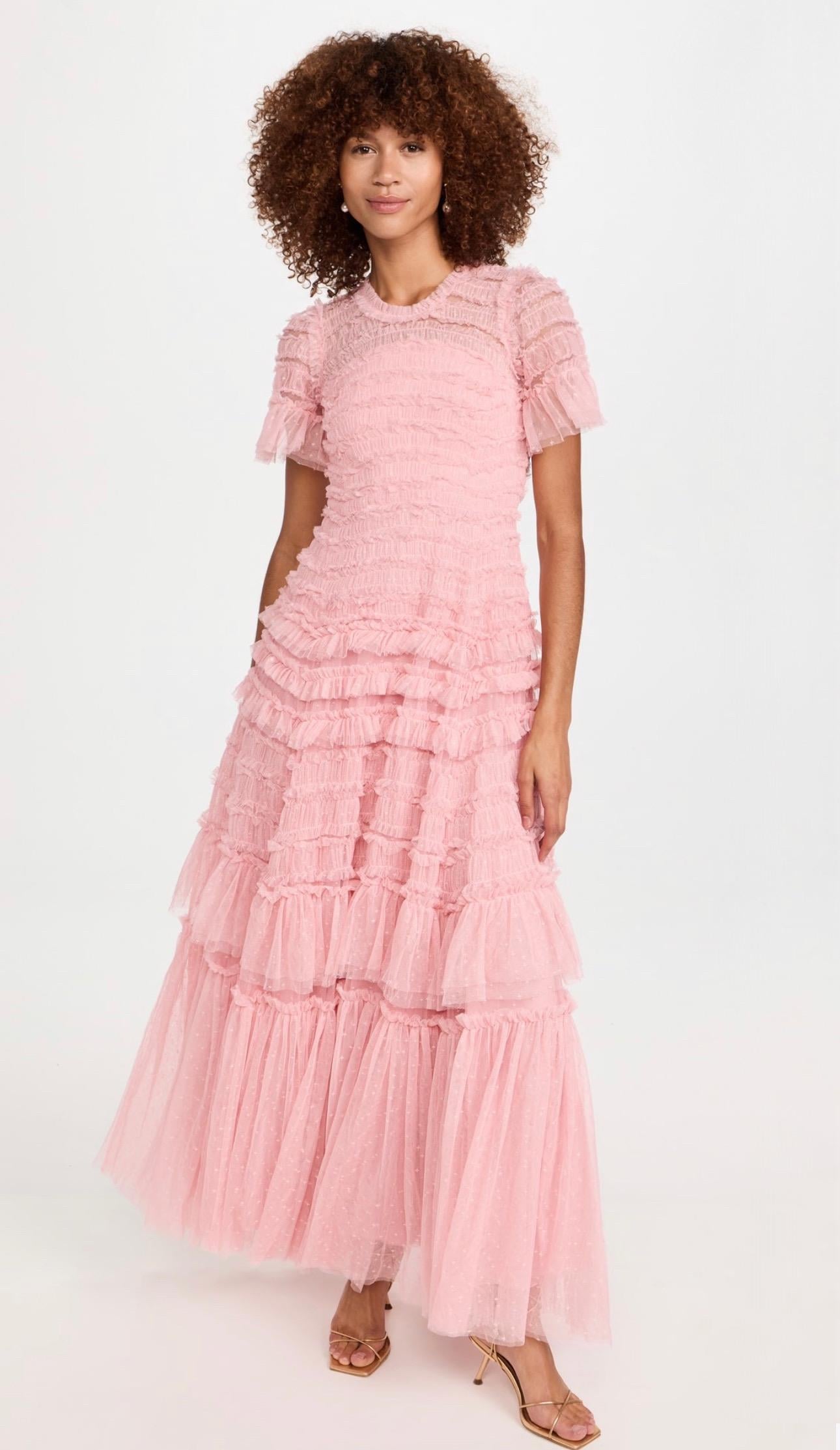 Kısa Kollu Pembe Maksi Elbise