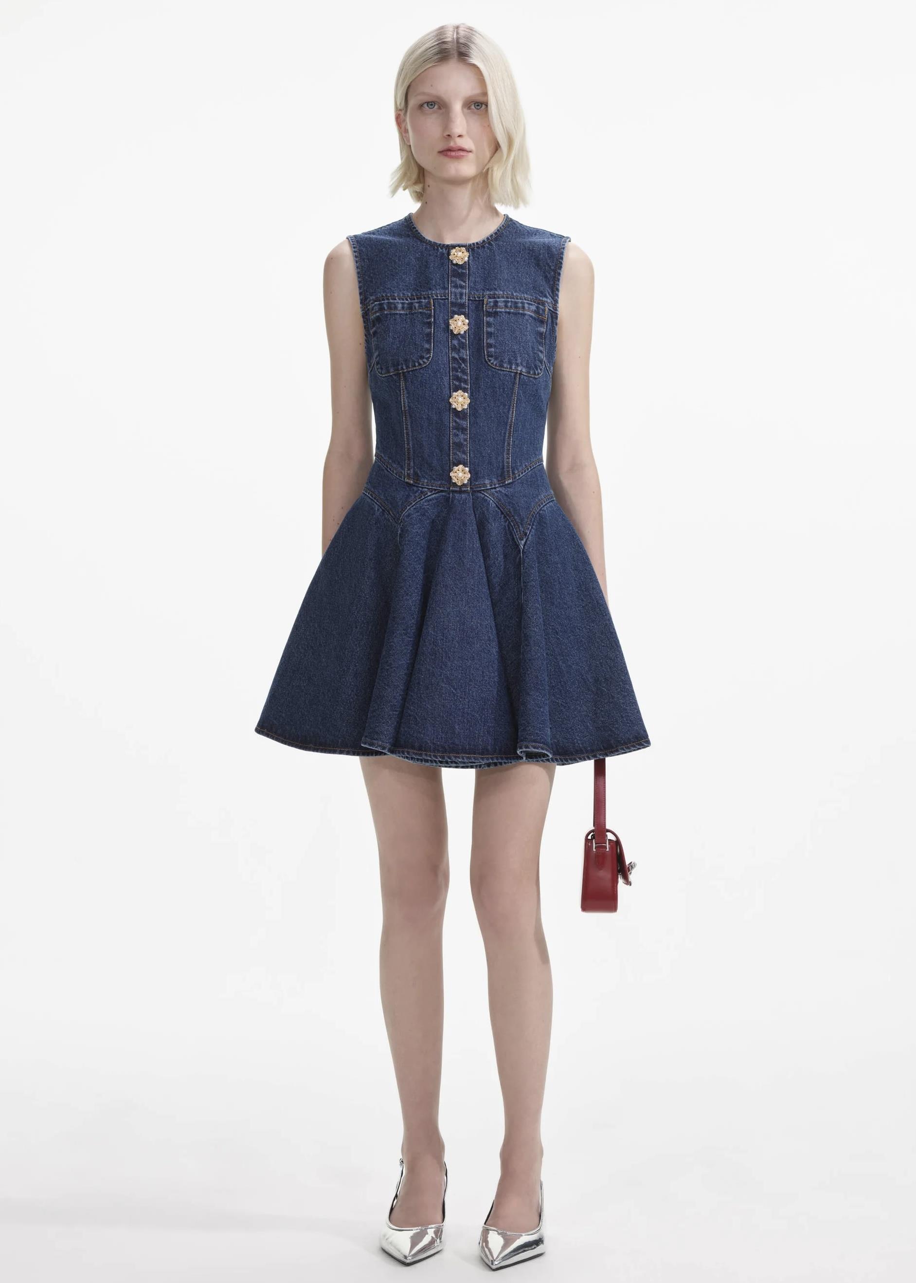 Kolsuz Denim Mini Elbise