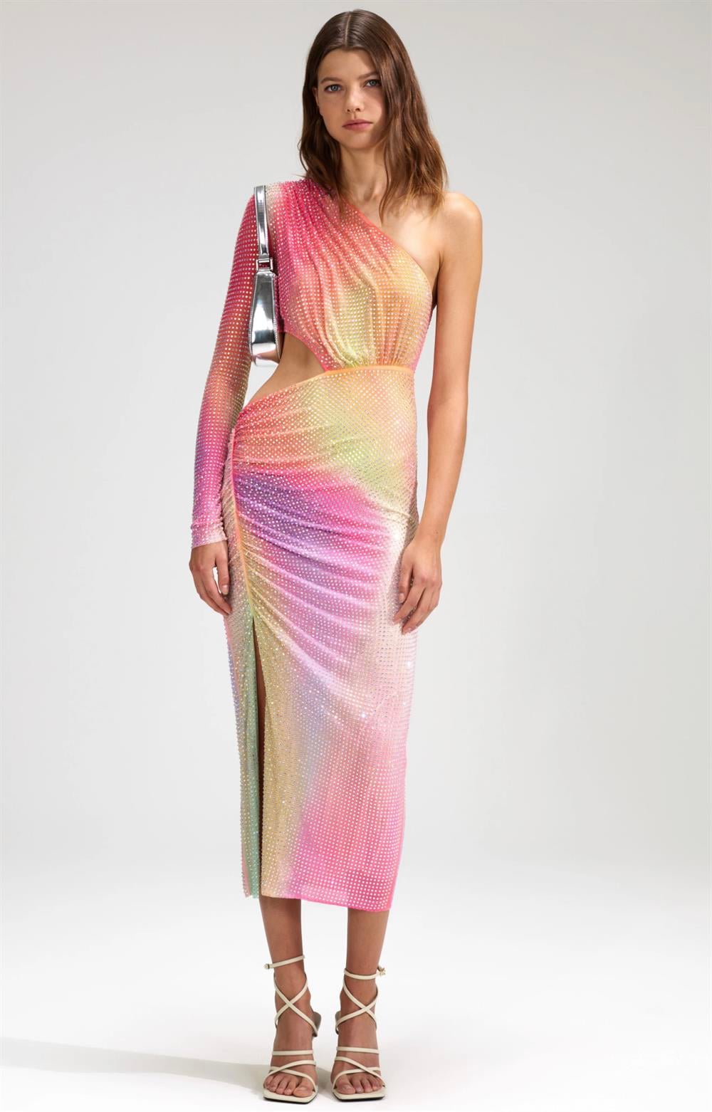 Kristal Taşlı Çok Renkli Midi Elbise