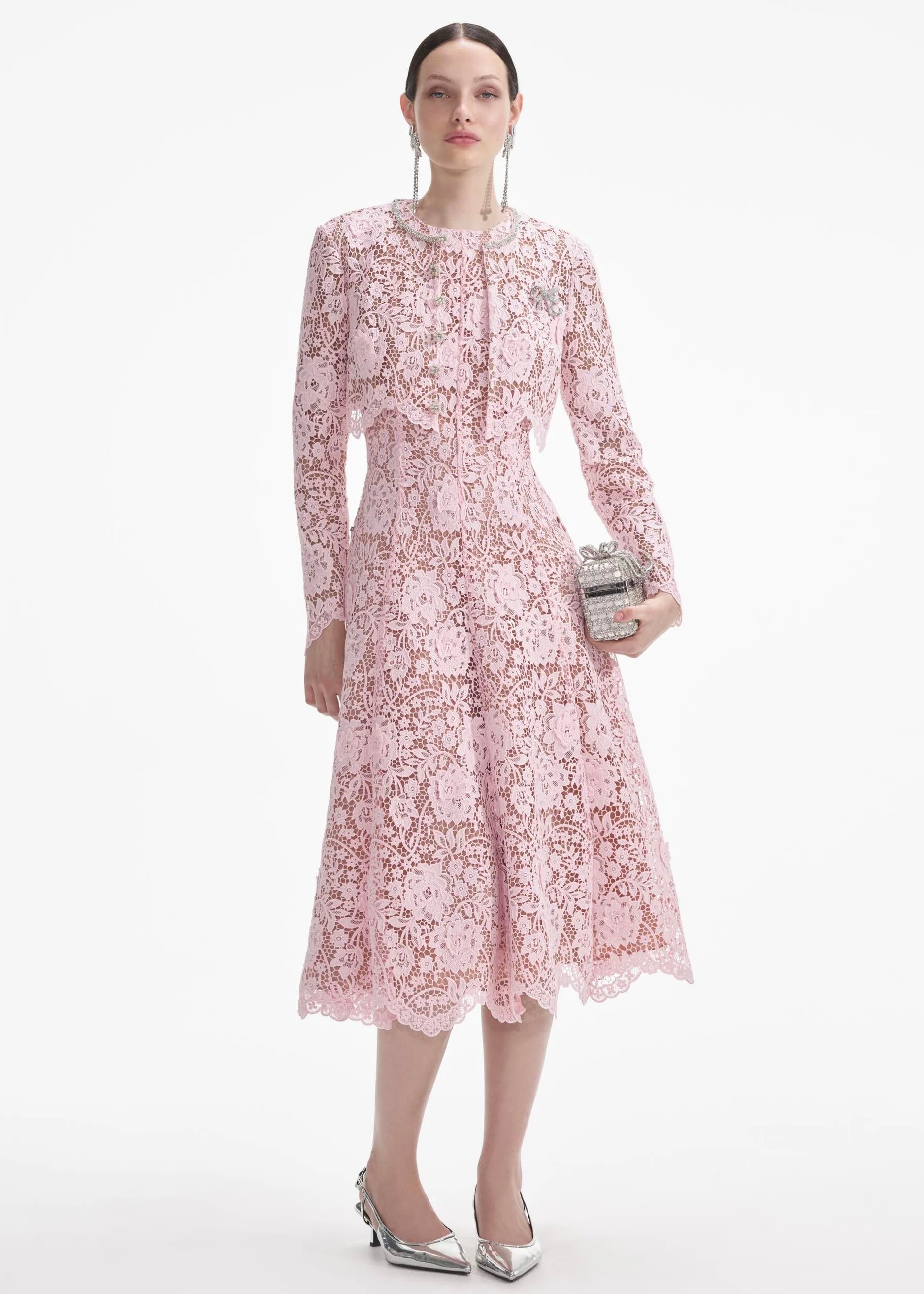 Kristal Taşlı Pembe Güpür Ceket