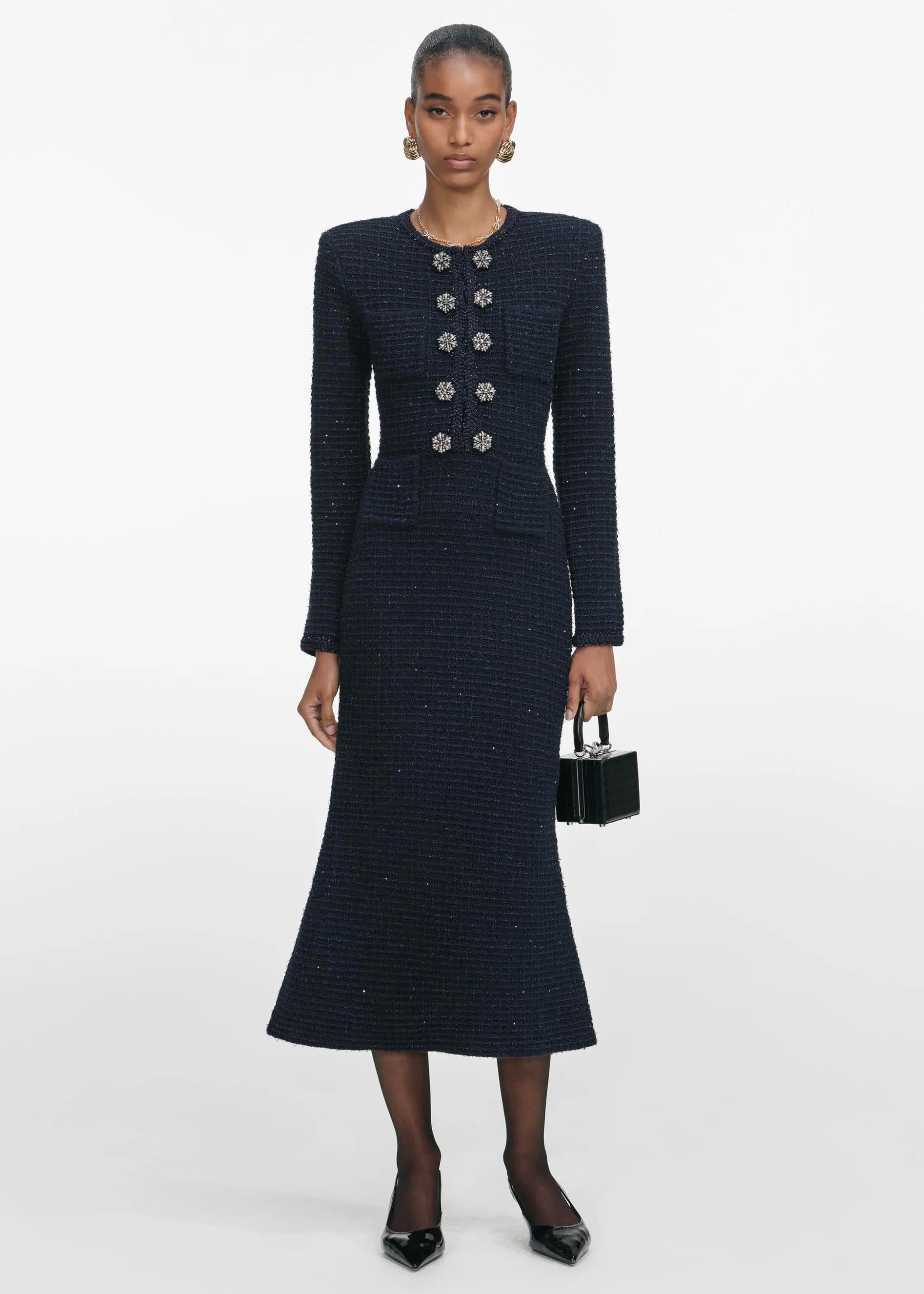 Kristal Taşlı Sim Detaylı Midi Elbise