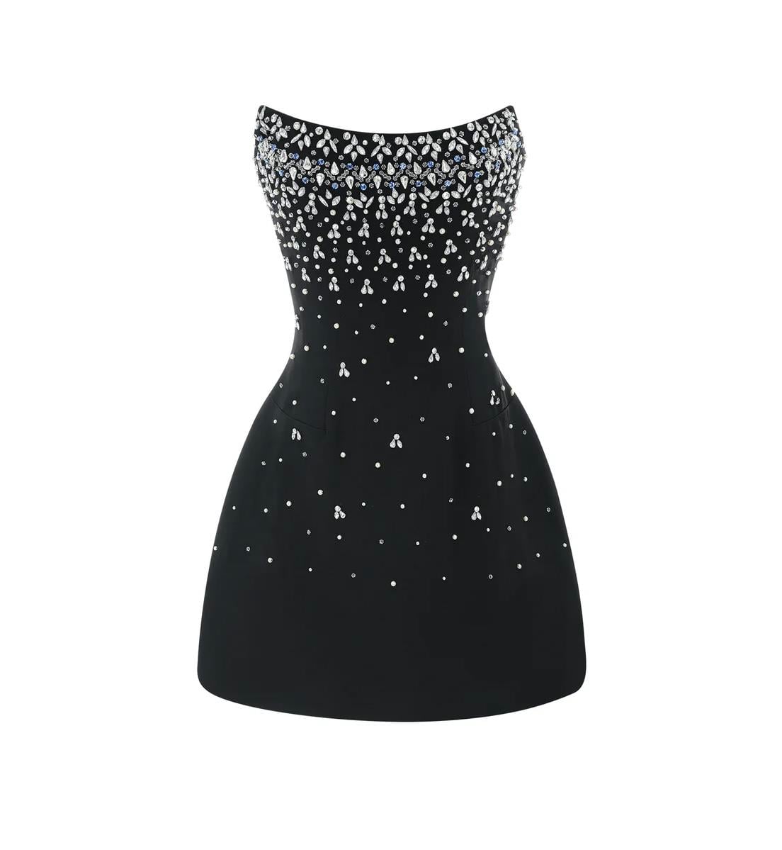 Kristal Taşlı Siyah Mini Elbise