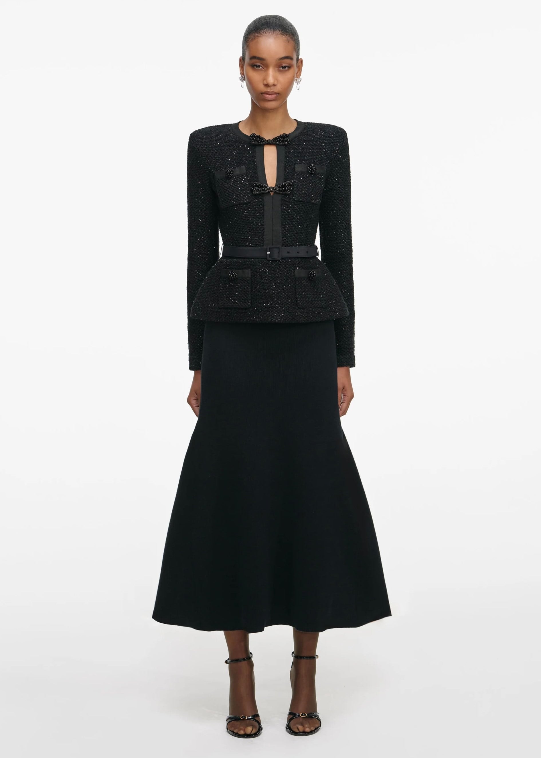 Kristal Taşlı Tüvit Ceketli Midi Elbise