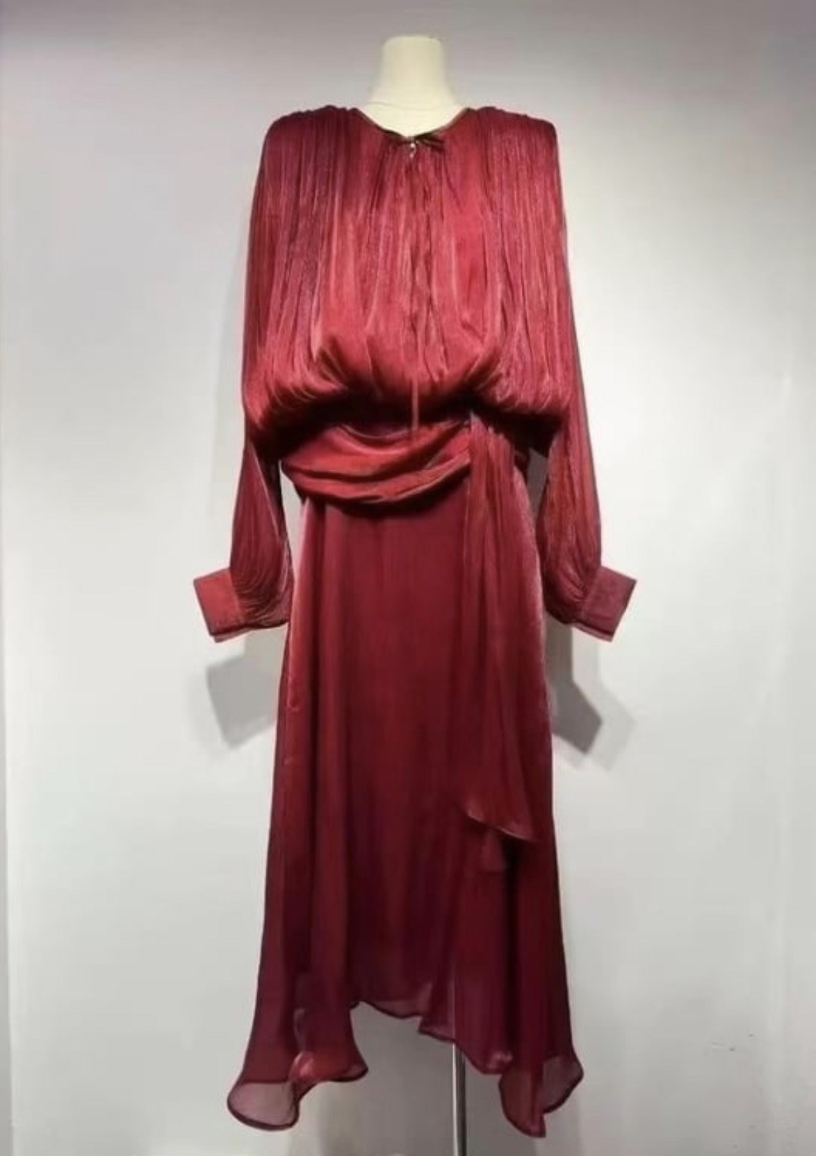 Kuşaklı Bordo Maksi Elbise