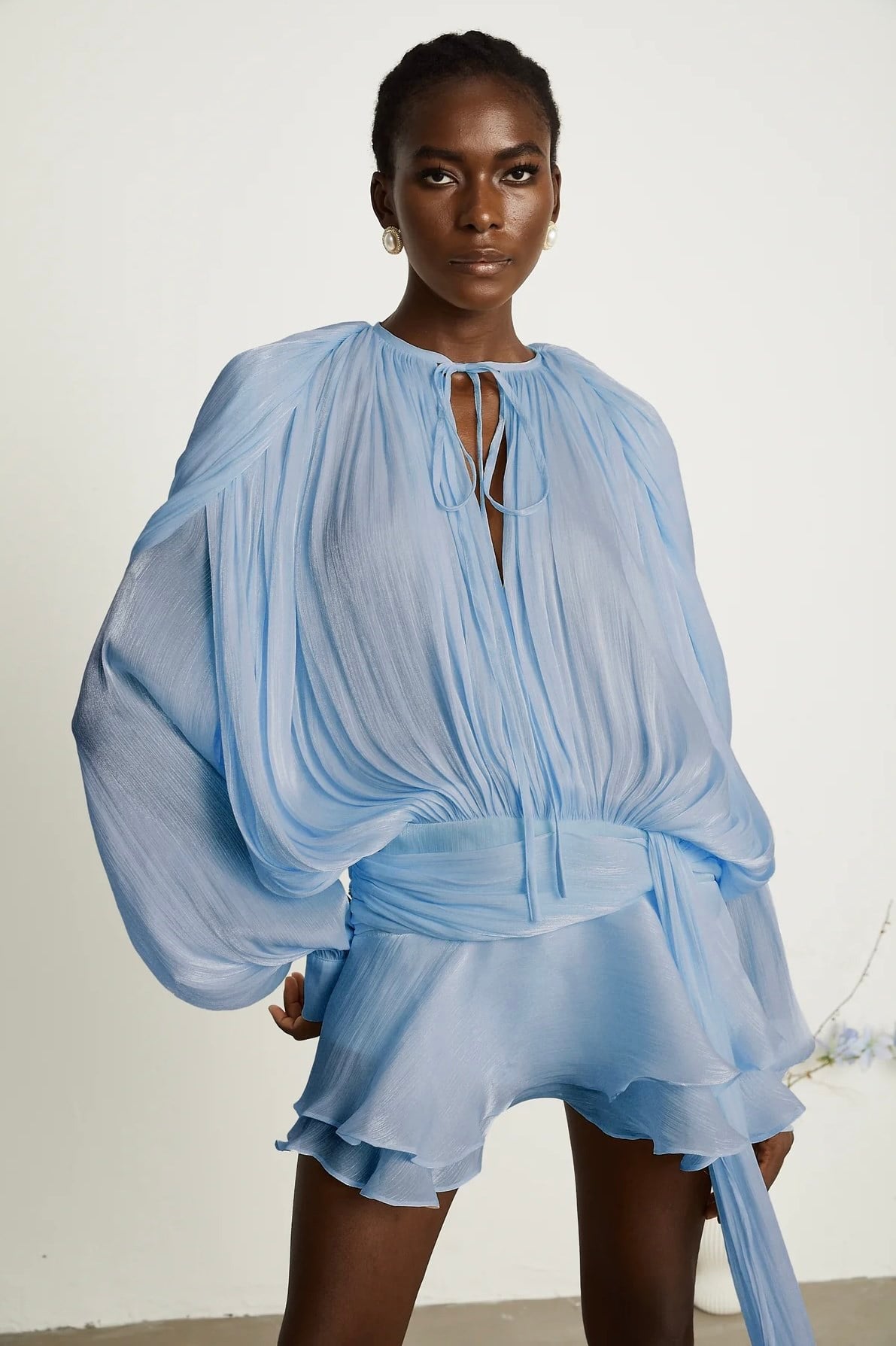 Kuşaklı Şortlu Mavi Mini Elbise