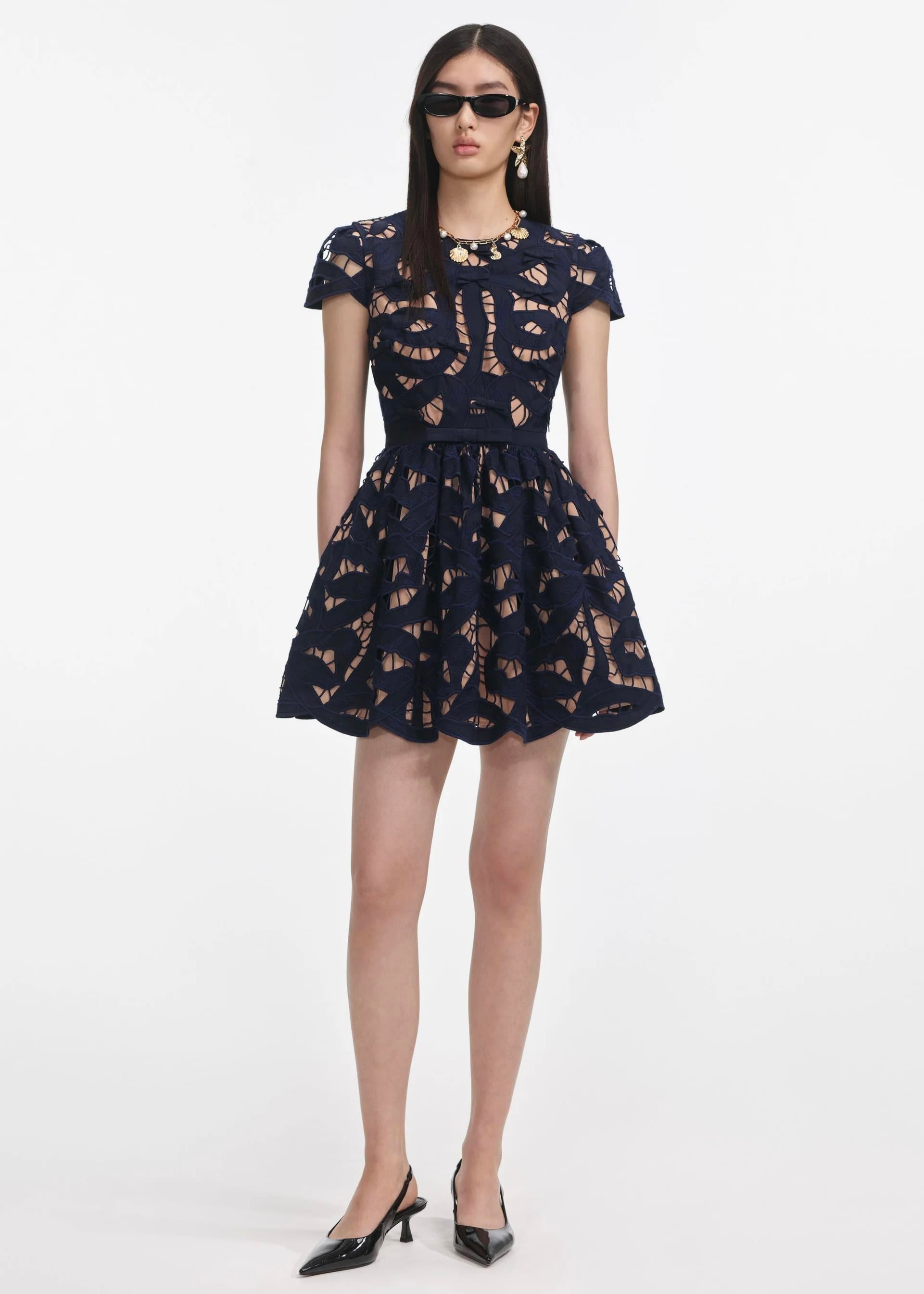 Lacivert Mini Güpür Elbise