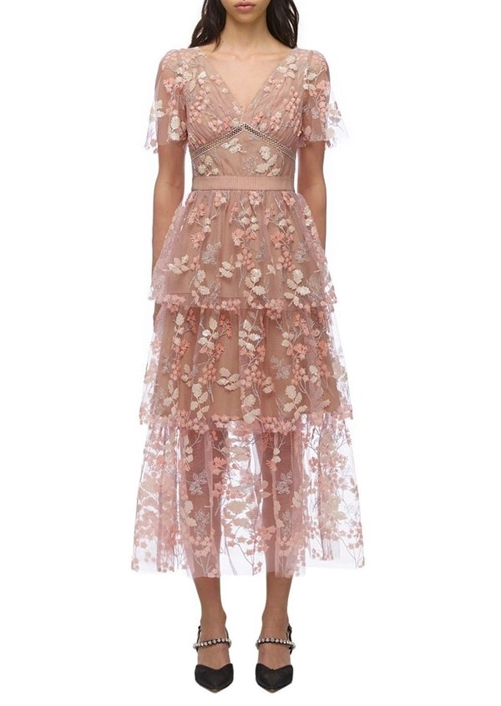 Pudra Payetli Midi Elbise