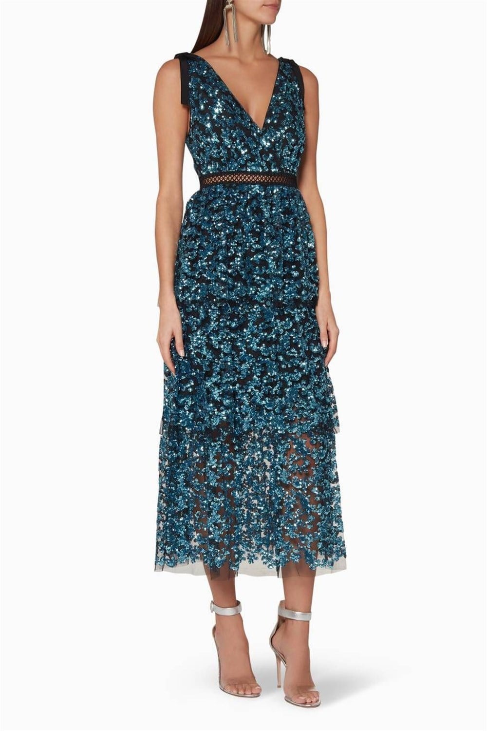 Pul İşlemeli Midi Elbise