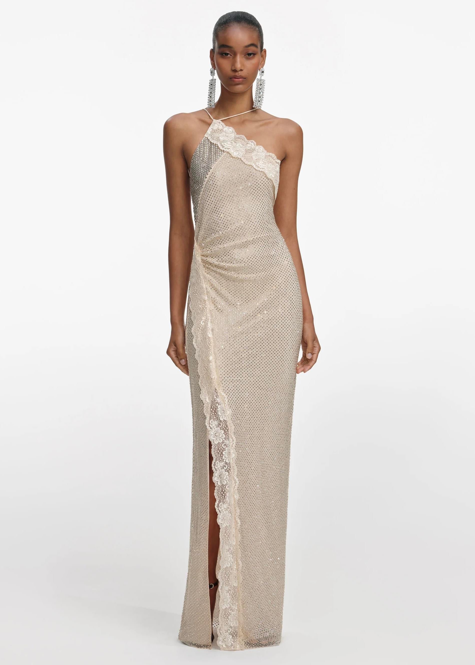 Sırt Dekolteli Kristal Taşlı Maksi Elbise