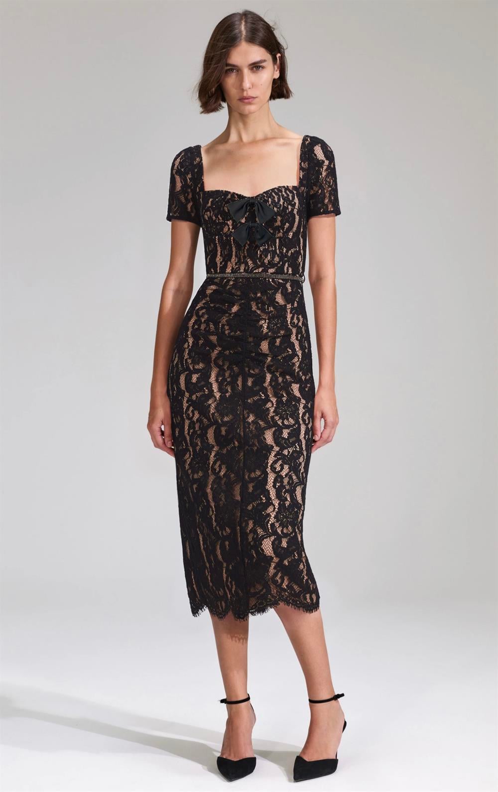 Siyah Dantel Midi Elbise