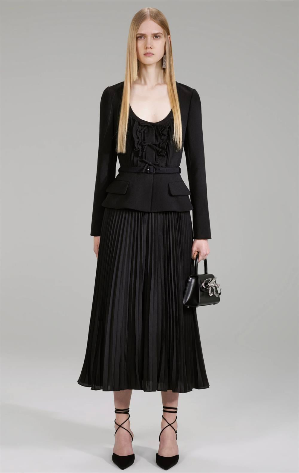 Siyah Pileli Midi Elbise