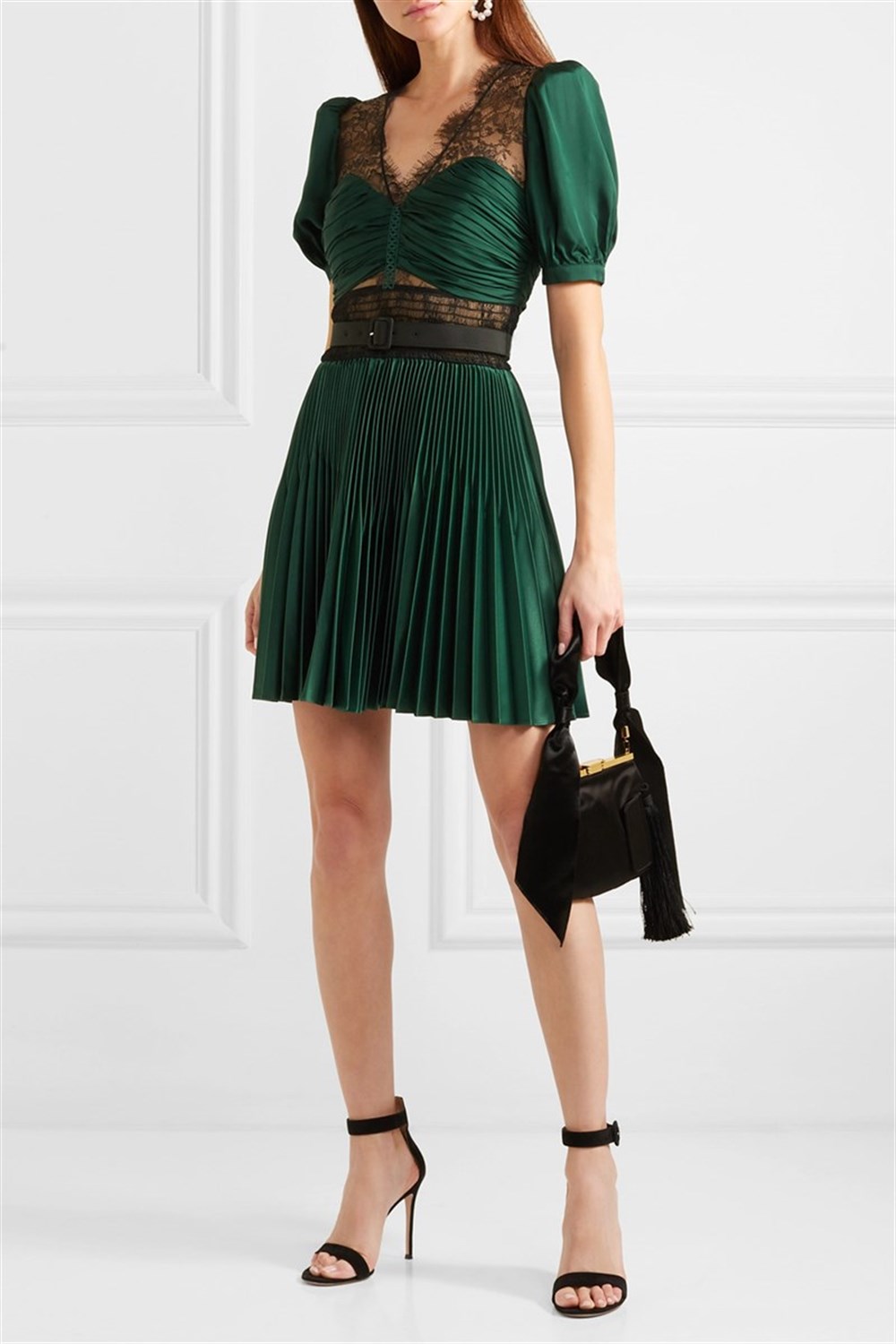 Siyah Yeşil Mini Elbise