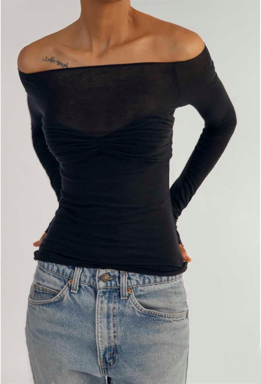 Transparan Siyah Top