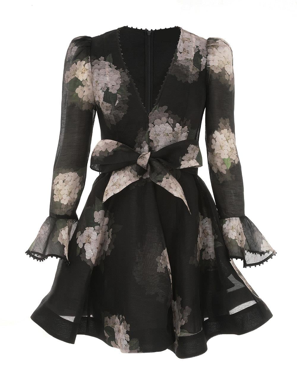 Uzun Kollu Desenli Mini Elbise