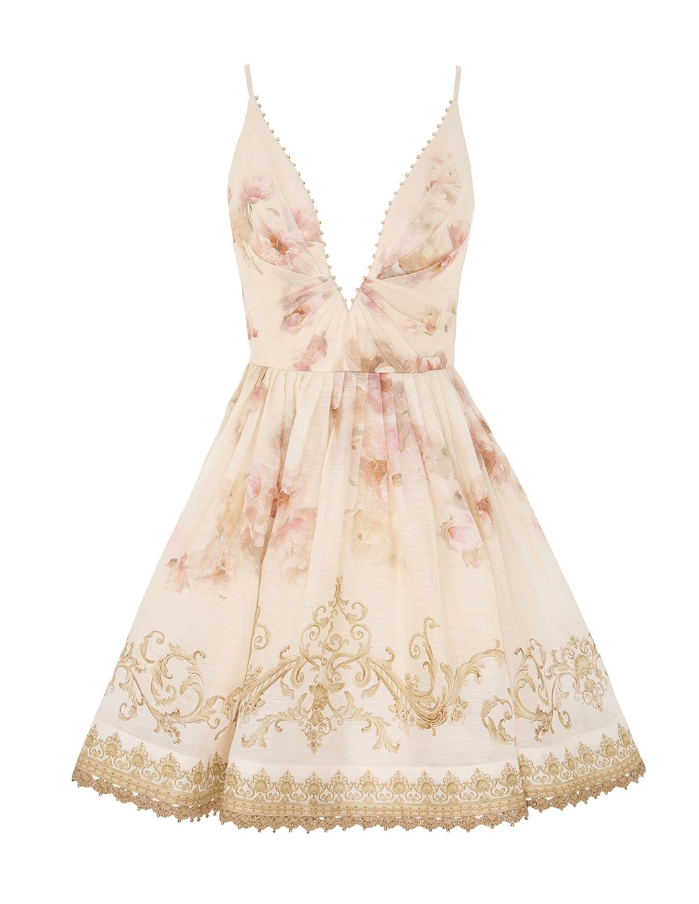 V Yaka Desenli Mini Elbise