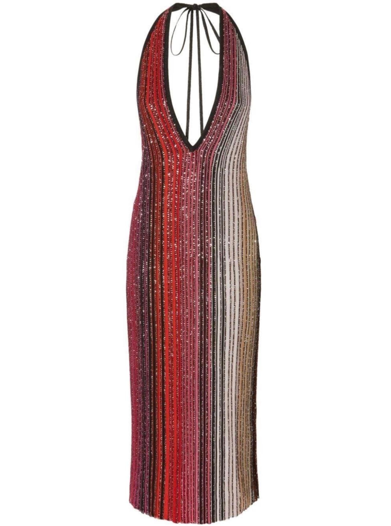 V Yaka Işıltılı Midi Elbise