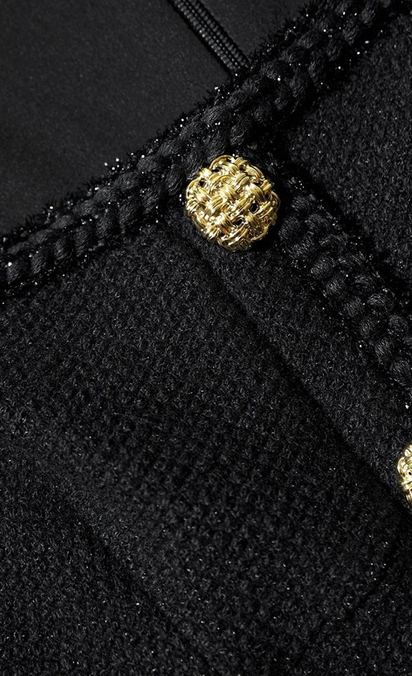 Gold Düğmeli Siyah Mini Elbise