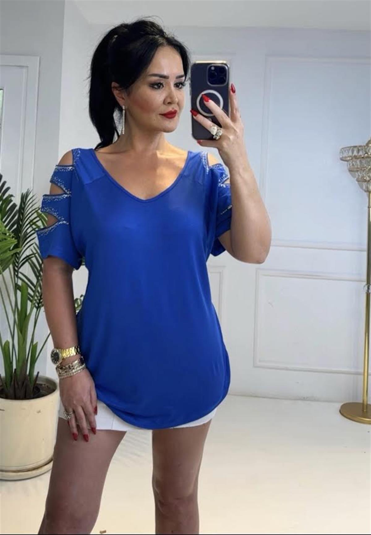 2548 Omuz   detaylı mavi  bluzTFUF