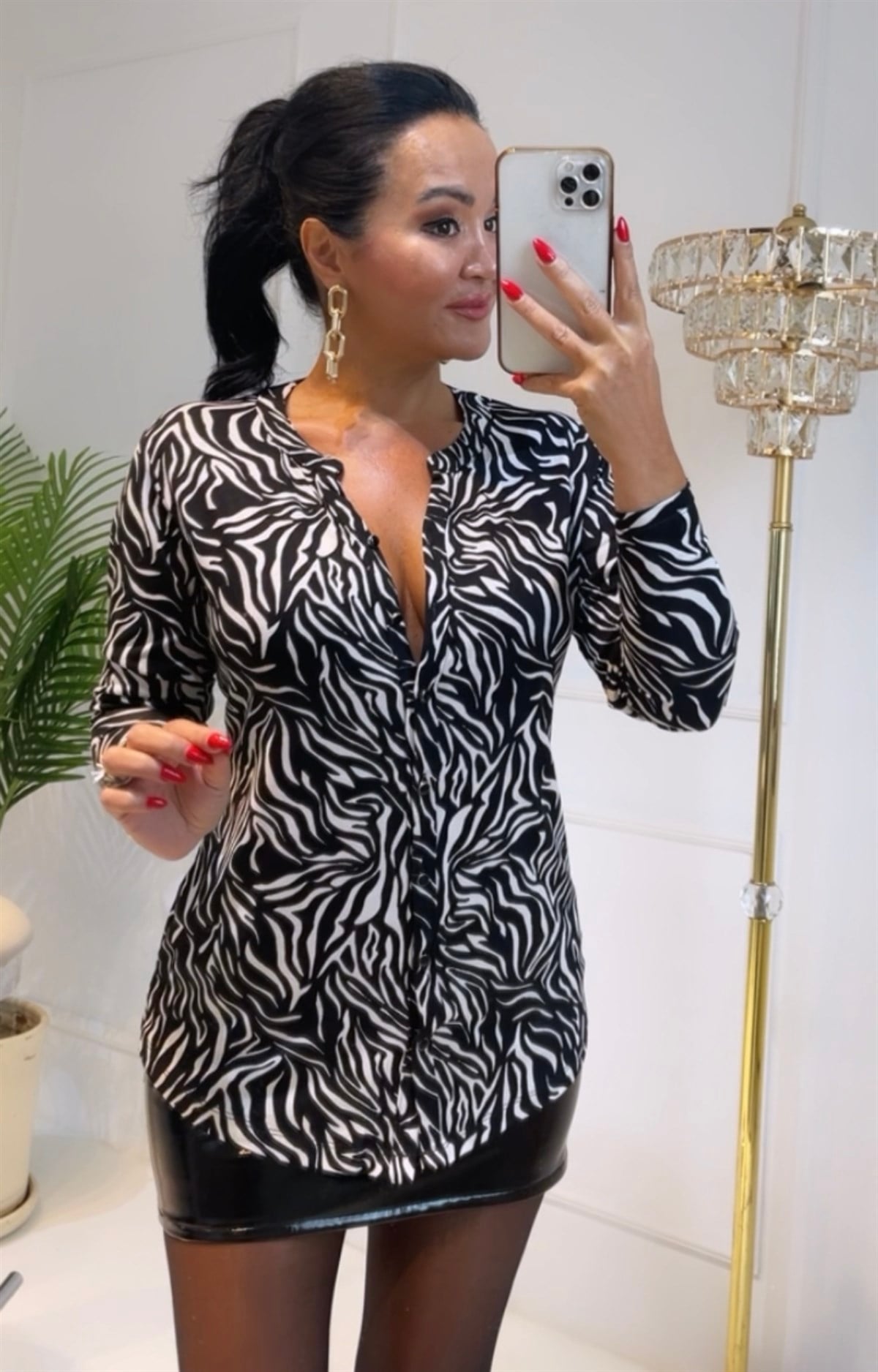 3609 zebra desenli uzun kol gömlekTFUF