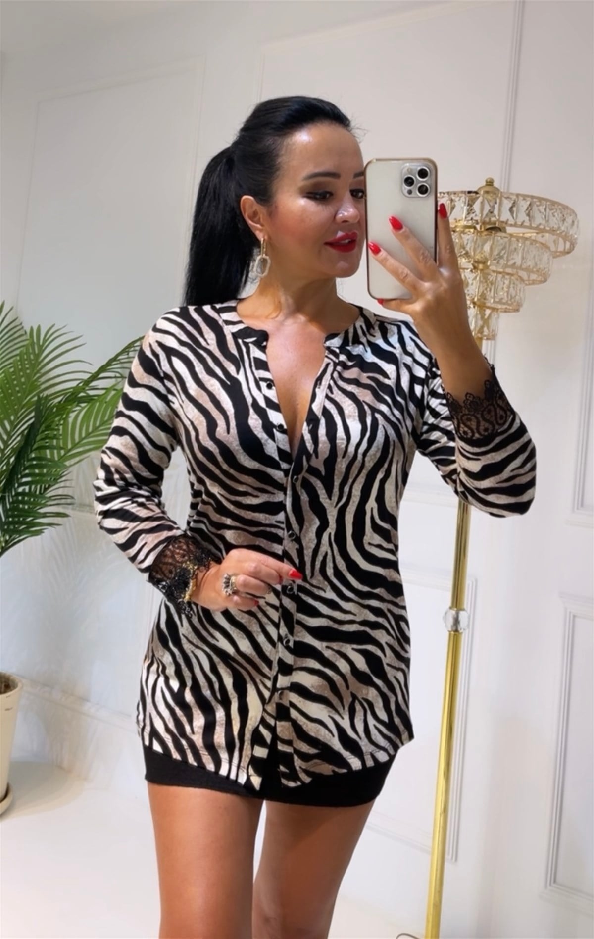 3693 MANŞETİ GÜPÜRLÜ KAHVELİ ZEBRA BLUZTFUF