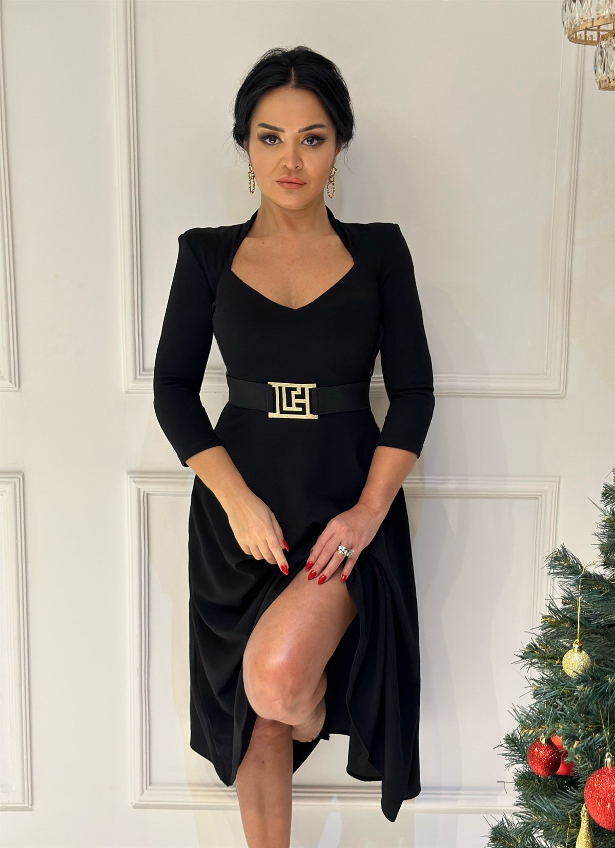 3707 Siyah vatkalı elbiseevfebghjj