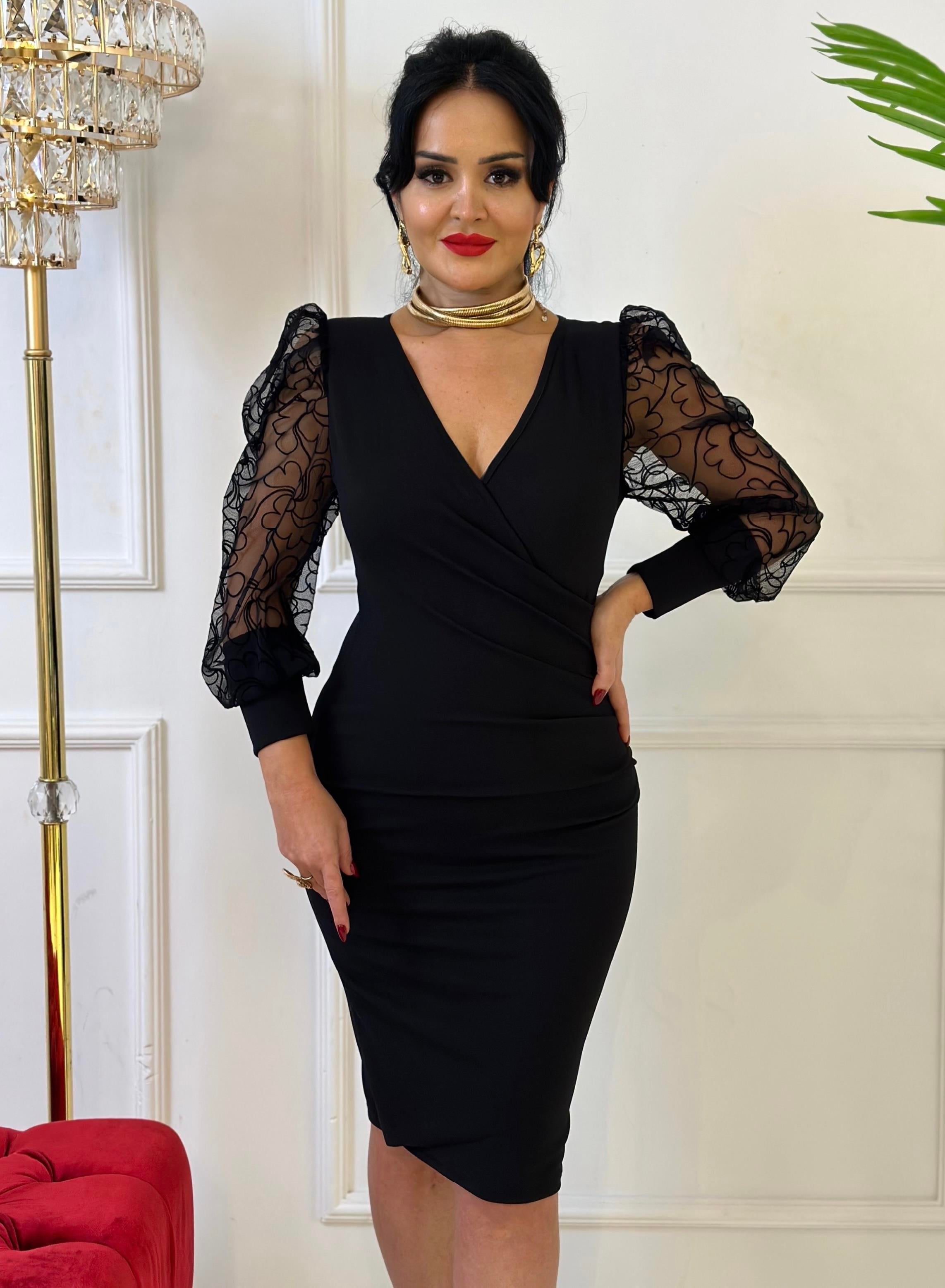 3753  siyah    kolları  tül elbise mmgff