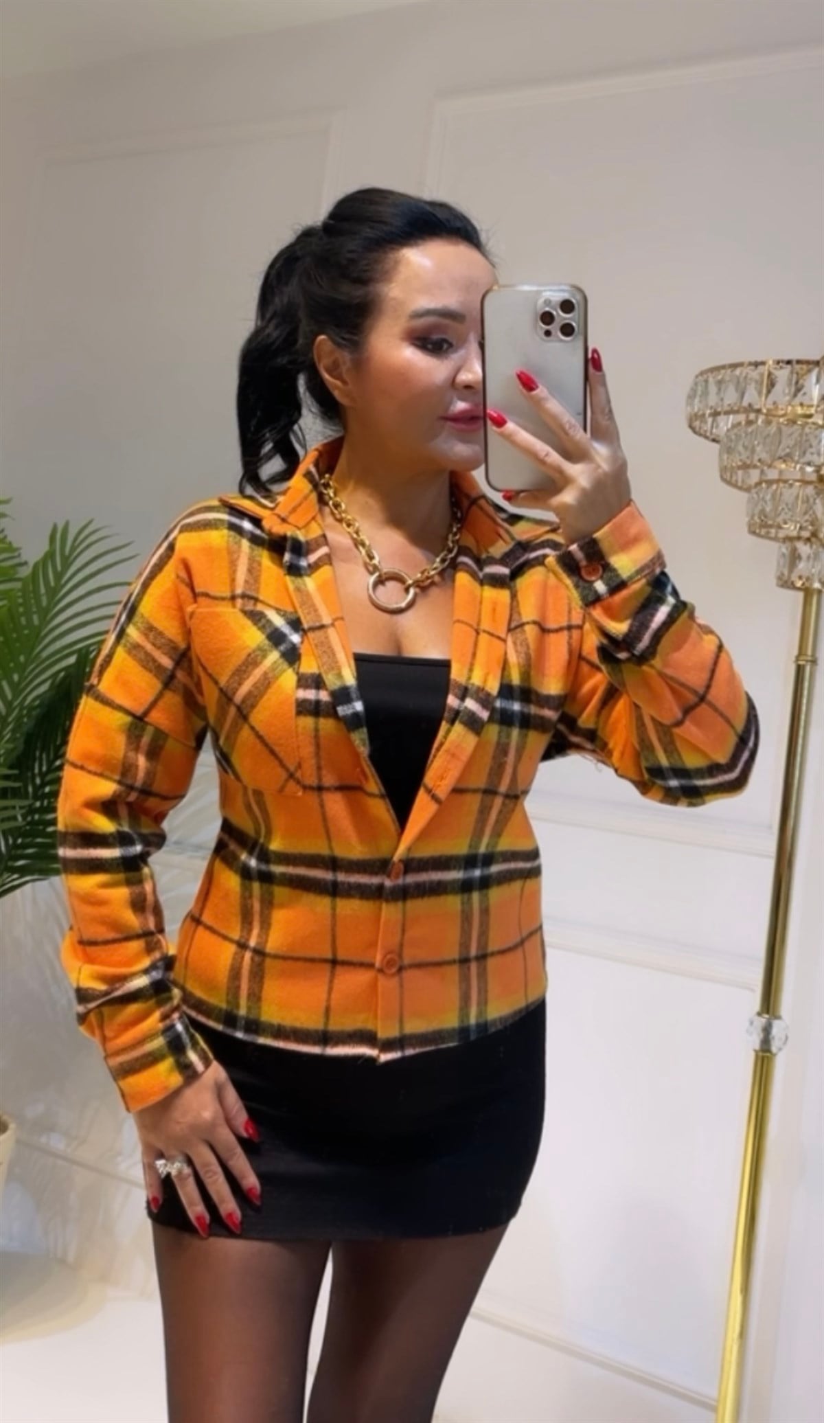 3755 TURUNCU SİYAH EKOSE GÖMLEKsnsdjd