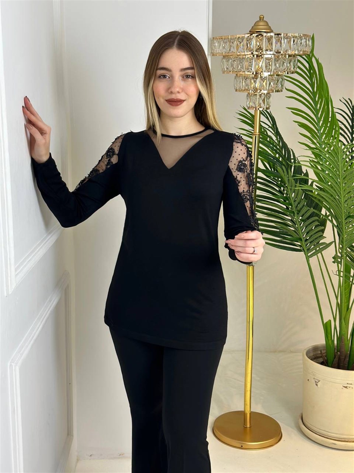 3963 v yaka kol detaylı bluzssdfgv