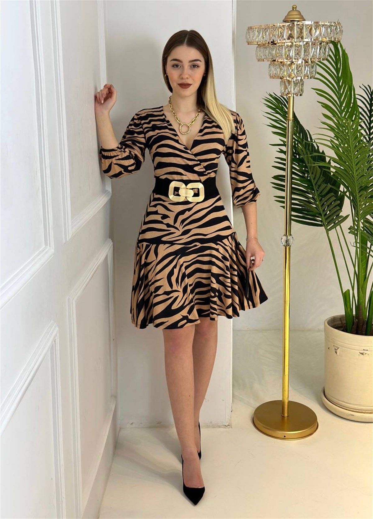 3968 Kruvaze yaka kahve zebra elbisessdfgv