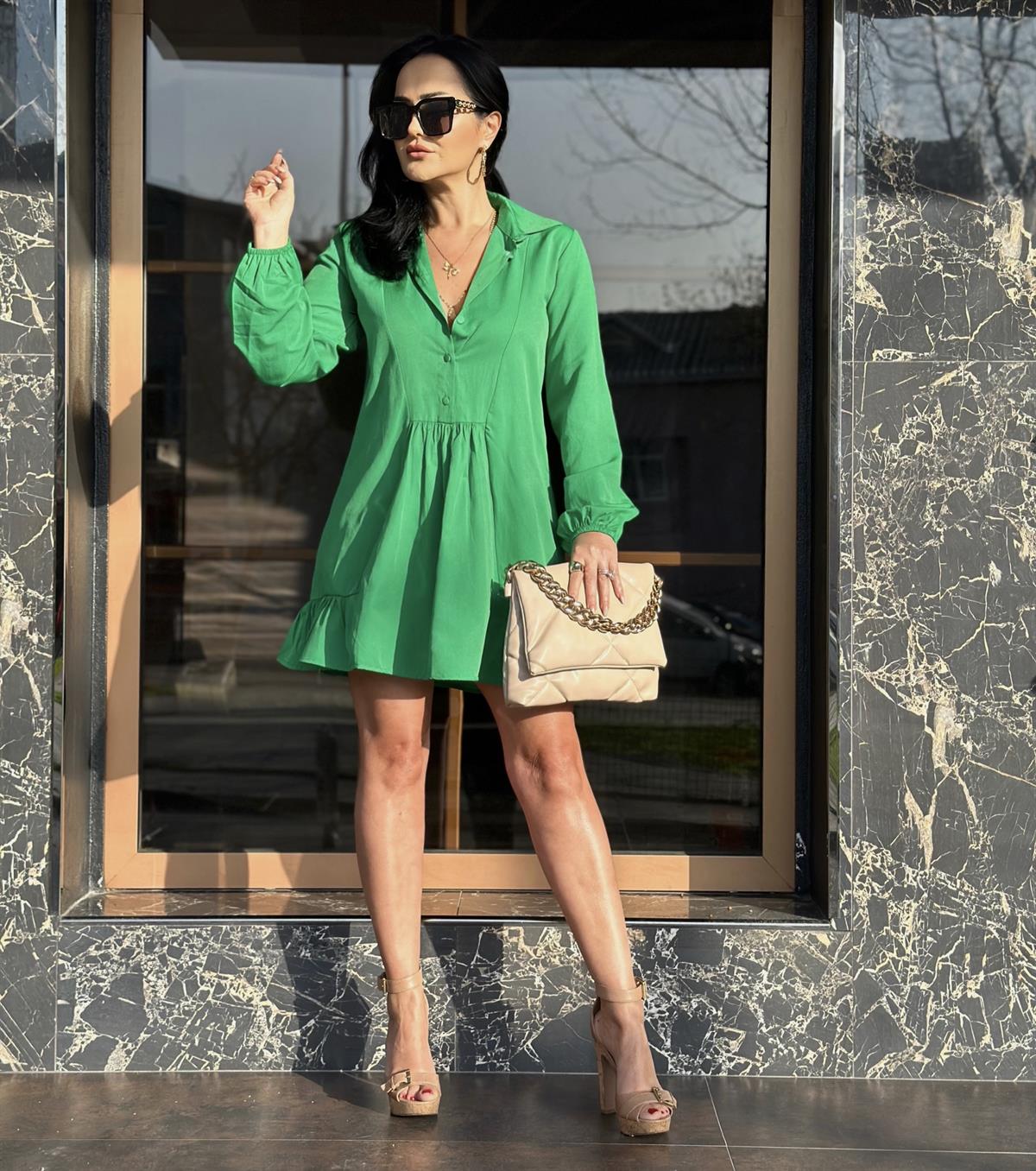 4067 Düğmeli yeşil tunikghıt6rutfı