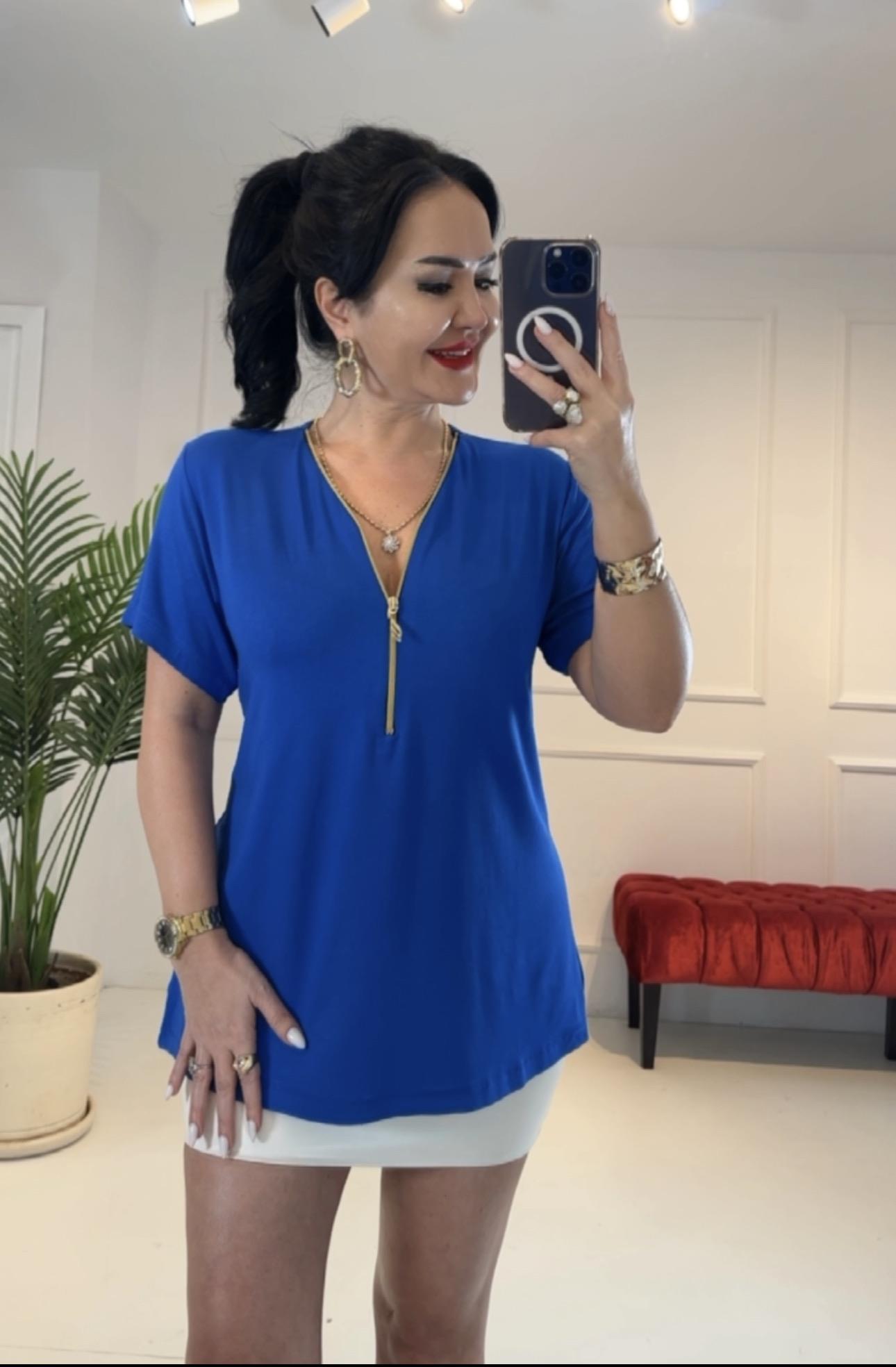 4095  Fermuarlı Mavi    Bluz