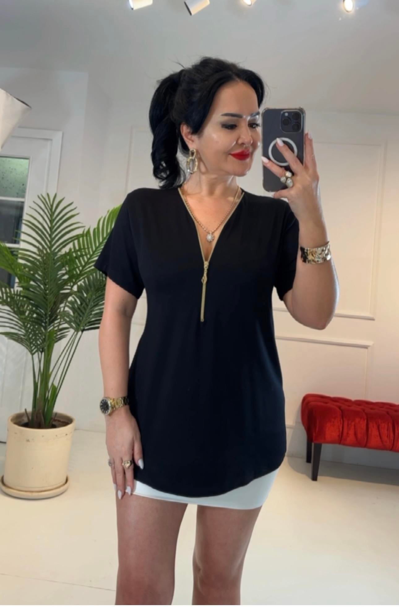 4095   Fermuarlı   Siyah Bluz