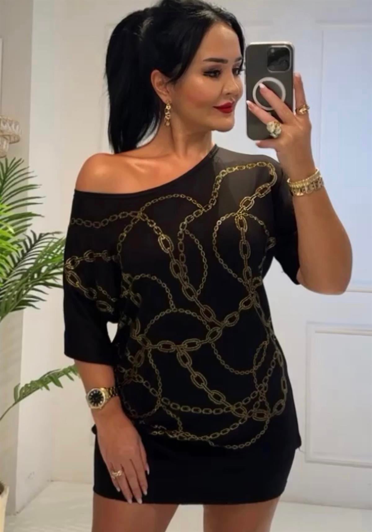 4096 Zincir desen  siyah bluzTFUF