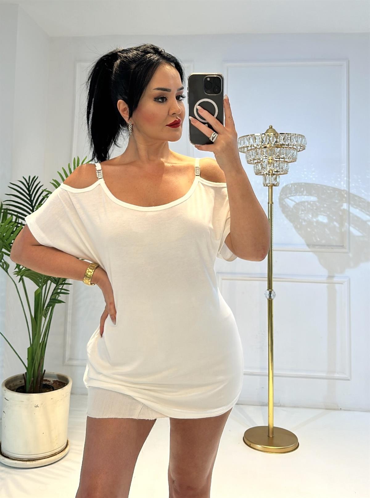 4138 Tokalı beyaz  bluzTFUF