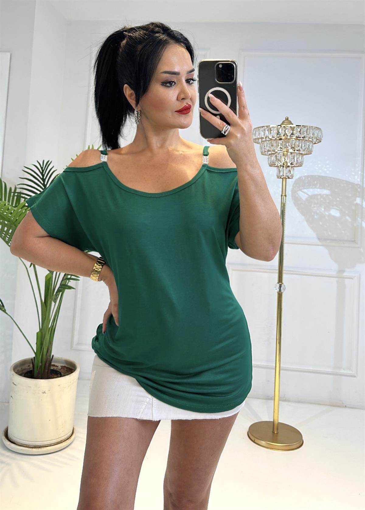 4138  Tokalı Yeşil  Bluz