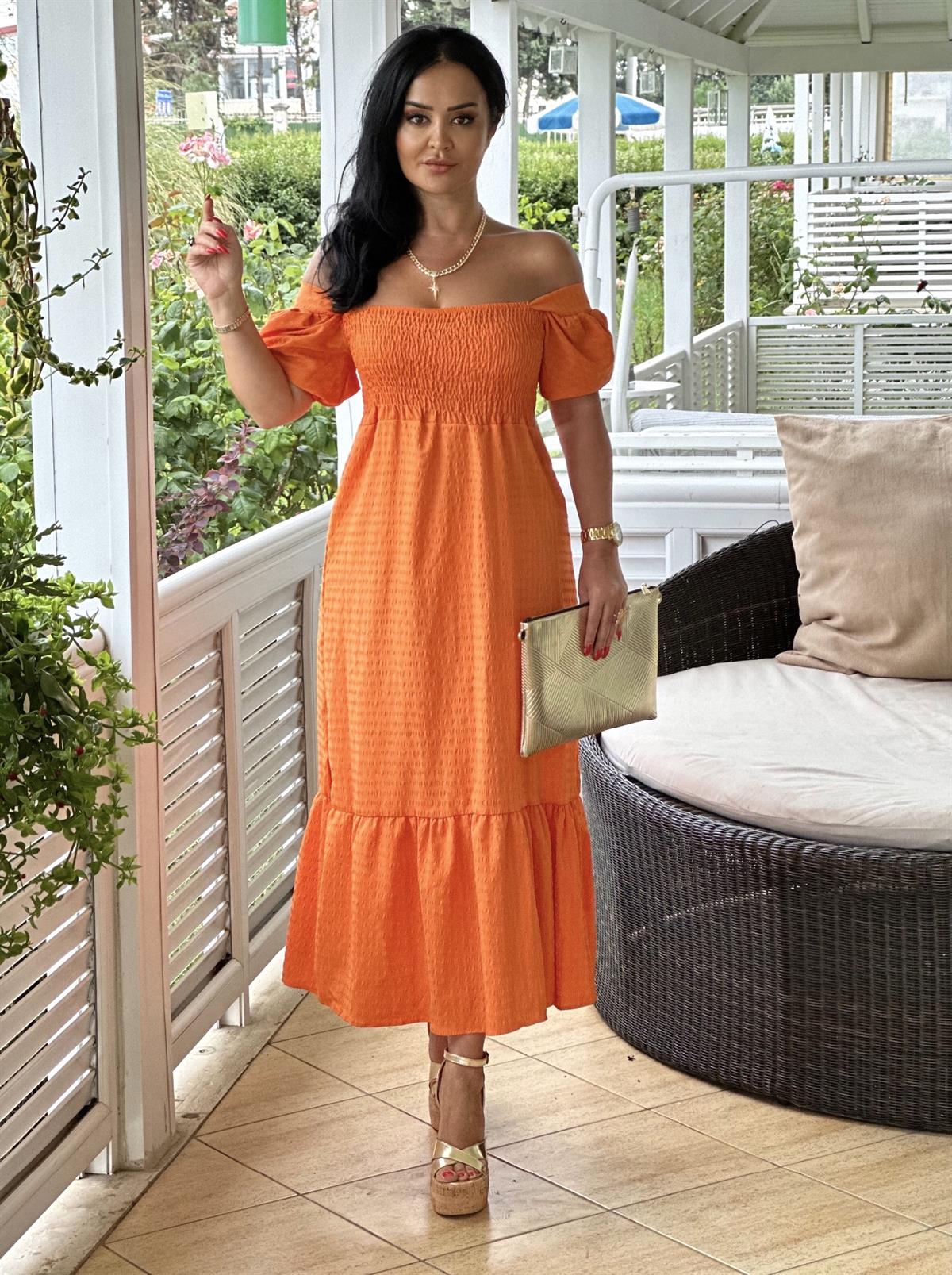 4150   Gofreli turuncu elbisegfsdfsfsdggfds