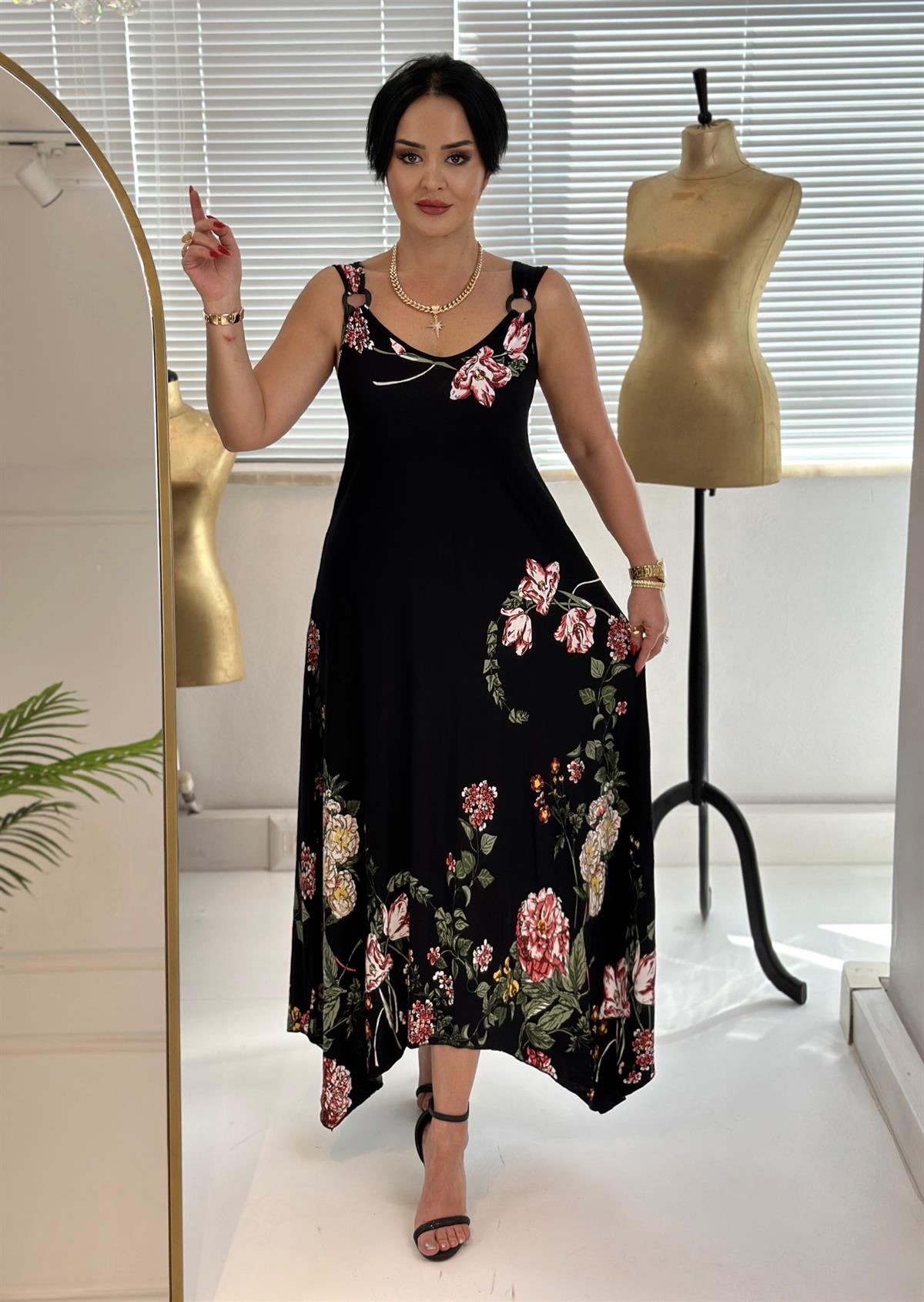 4172 Yazlık rahat kalıp çiçek desenli elbiseJRHURFT7RFTGFUY