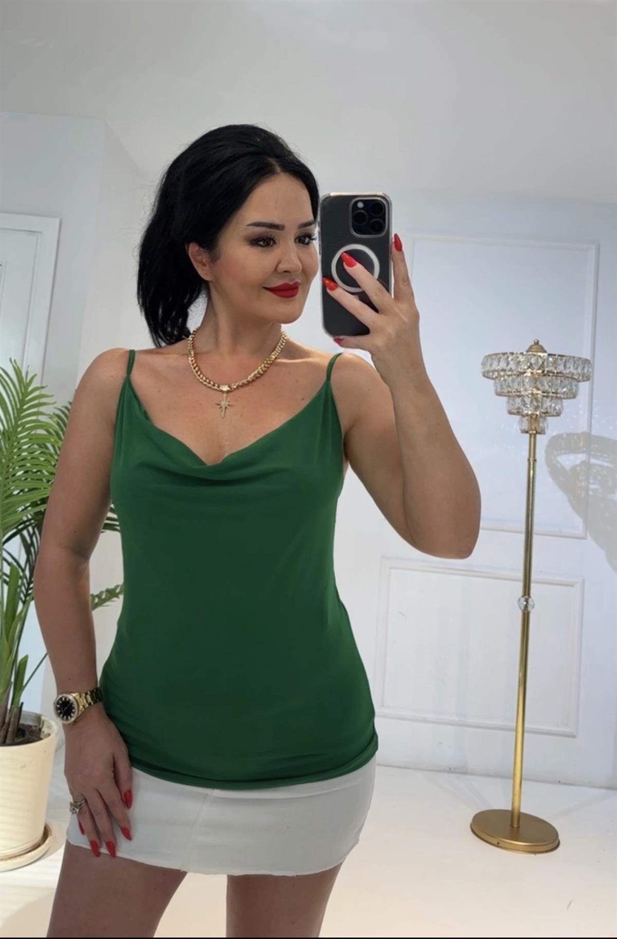 4226 Degaje yaka yeşil bluzRFTGRFDGX