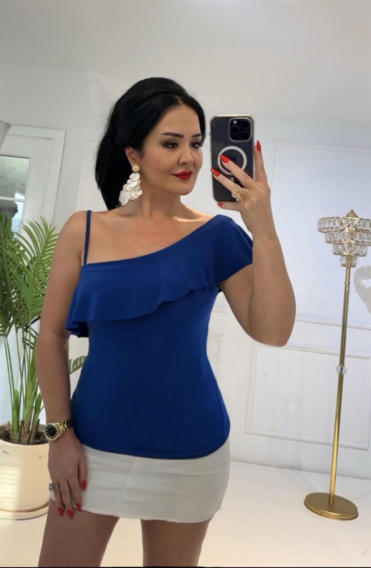 4227 Valon  yaka ip askılı indigo bluzRFTGRFDGX