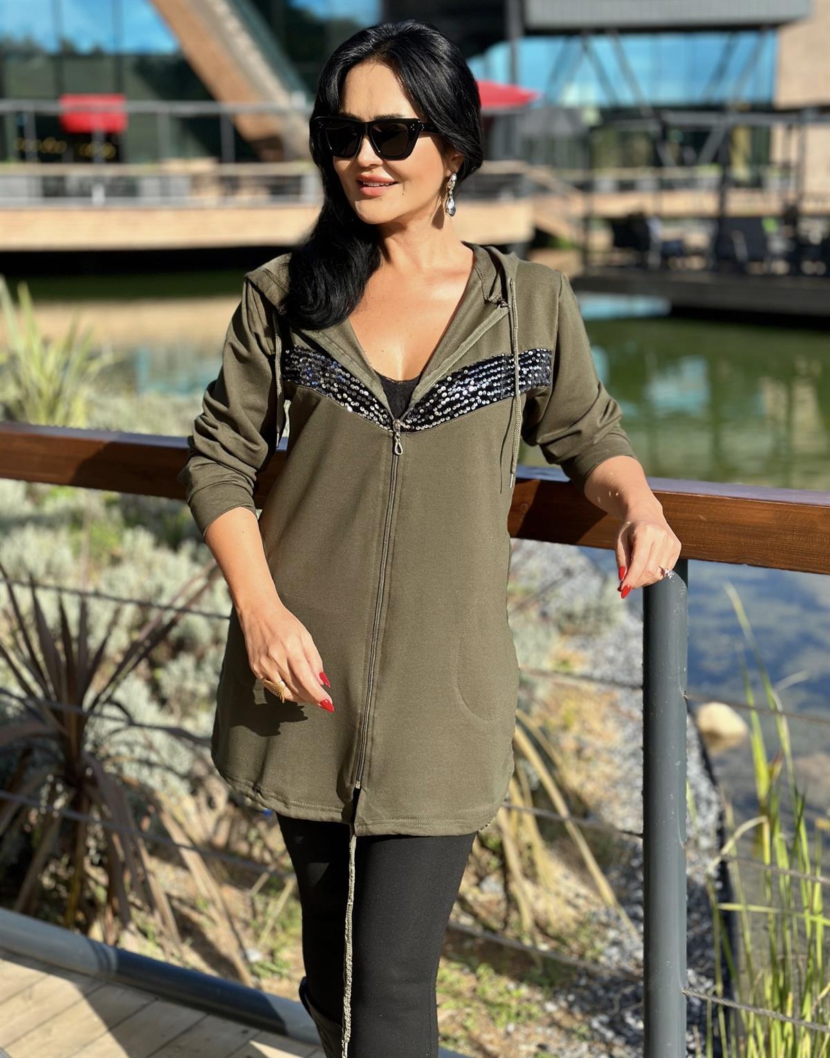 4310   Fermuarlı Haki Yeşil   Hırka