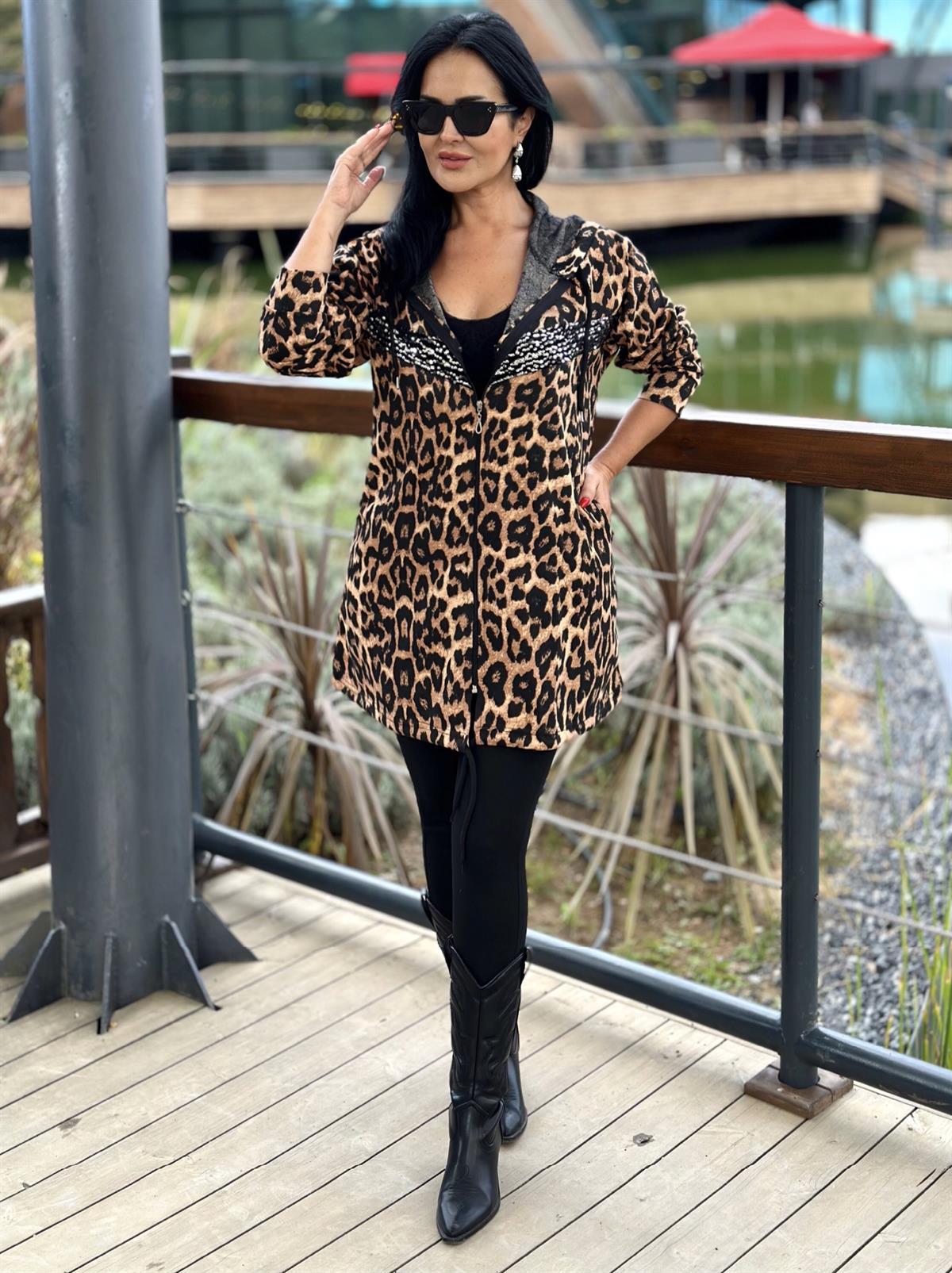 4310   Fermuarlı Leopar    Hırka