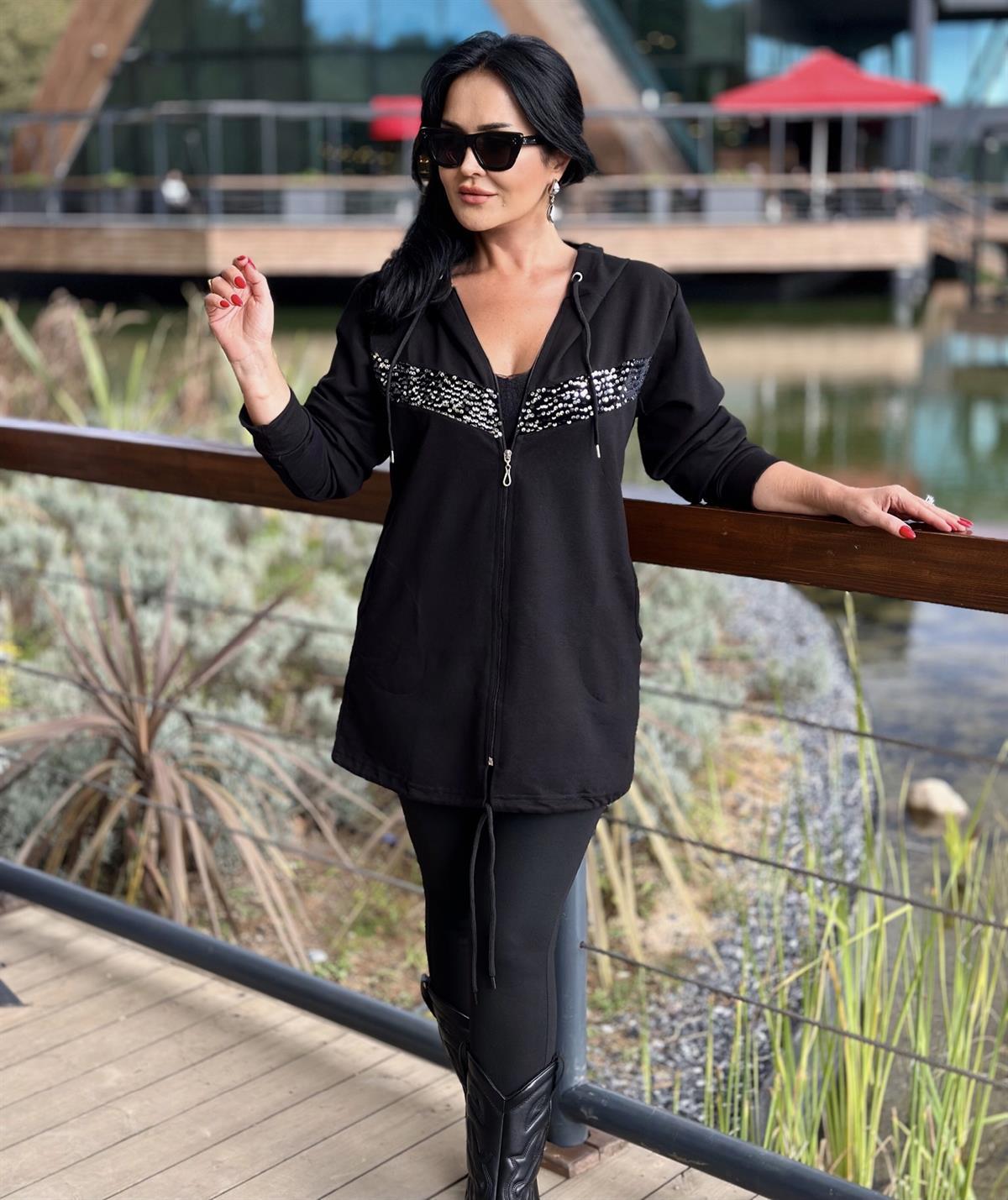 4310   Fermuarlı Siyah  Hırka