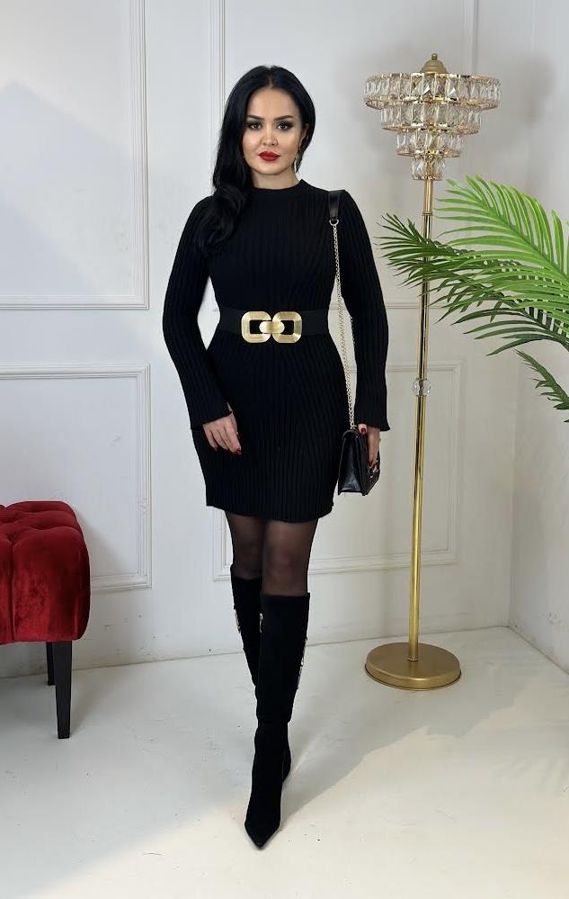 4368 Siyah  mini triko elbisehyshsywsyw