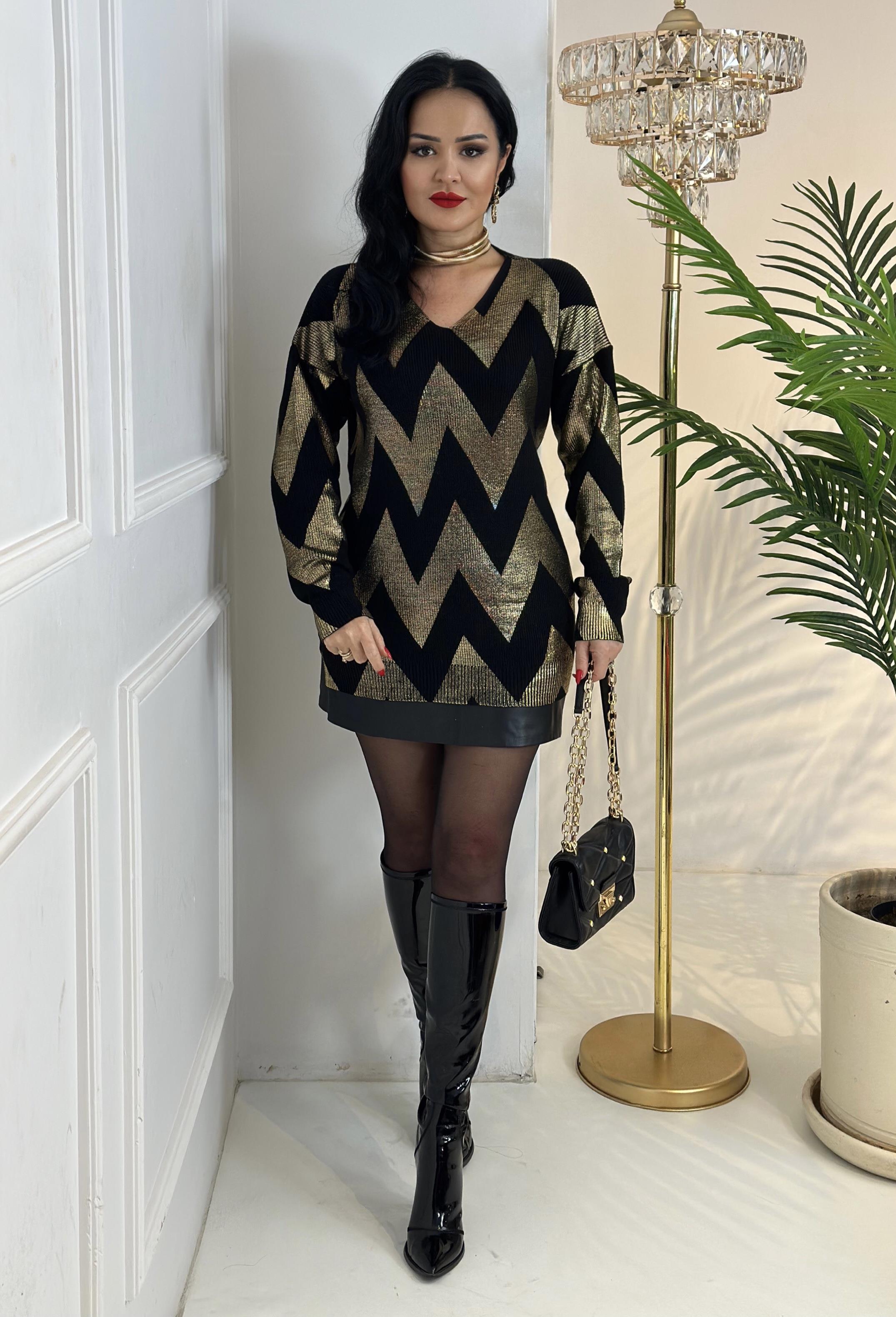 4384 V yaka uzun varaklı gold  tunikKemdmsmdm