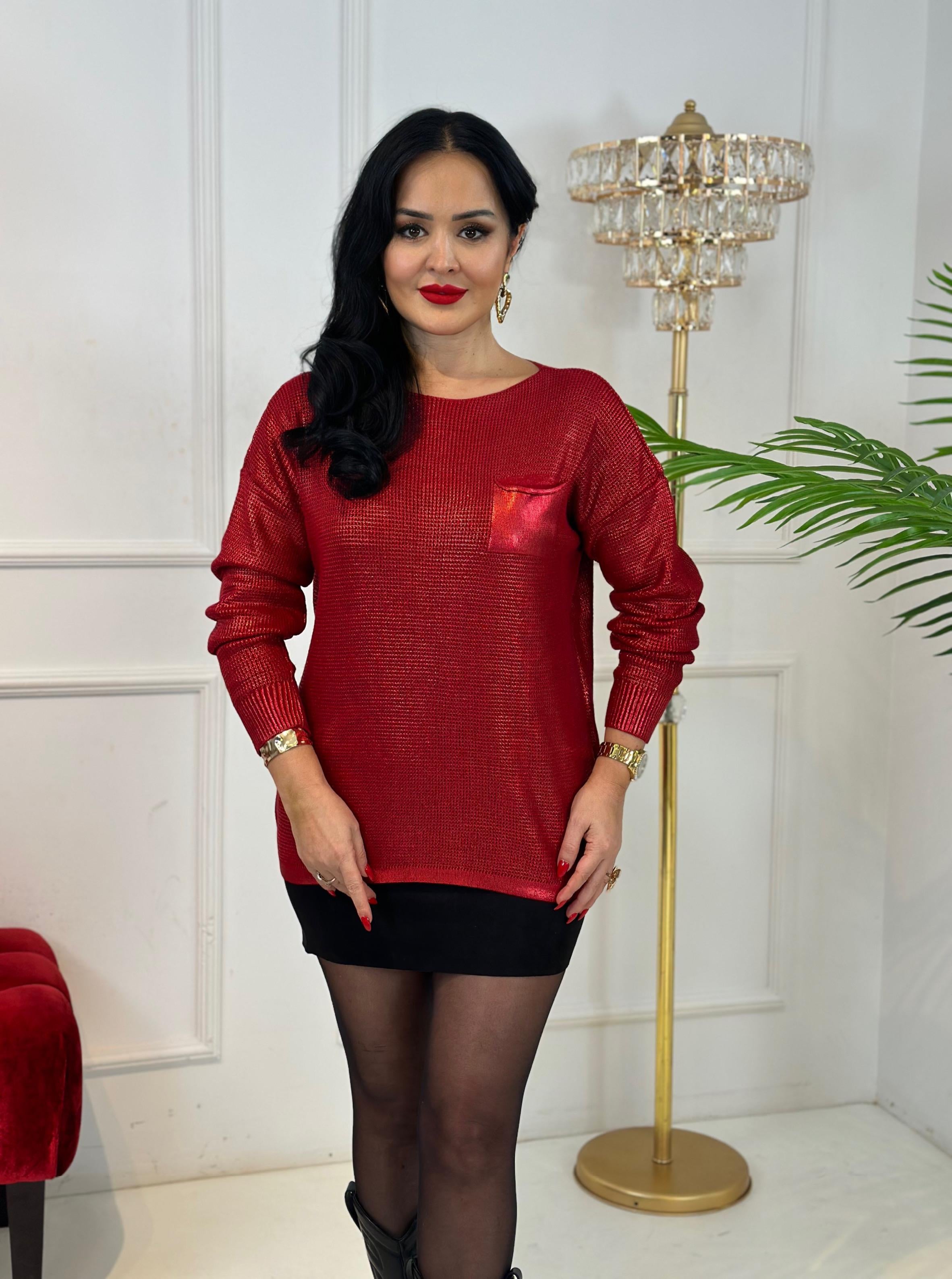 4405  Cepli varaklı kırmızı bluzdef45ty54y5