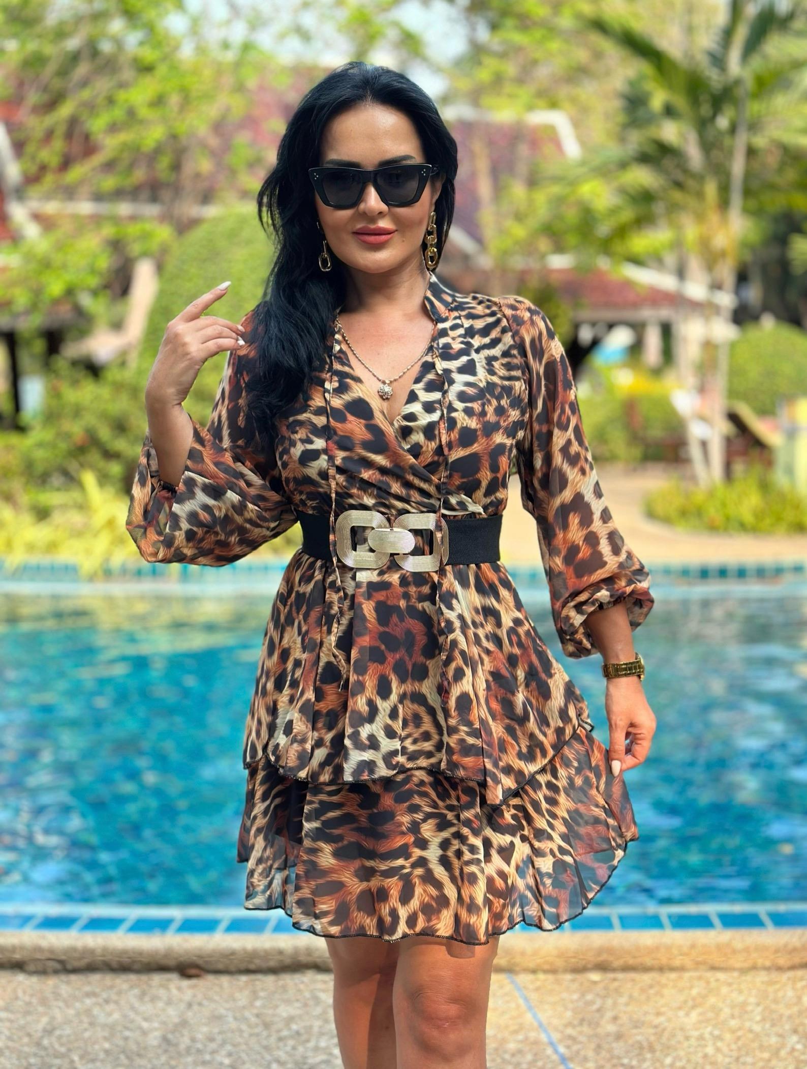 4447 Leopar şifon mini elbisedef45ty54y5